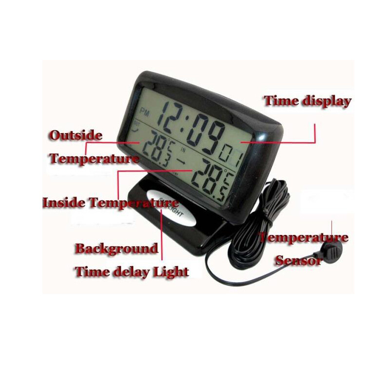 Auto LCD Digital Car Inside/Outside Thermometer Meter Clock LCD Display Black