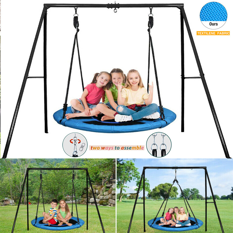 Metal Swing Set Kids Adult Outdoor Play with 40" Saucer Swing Heavy Duty A-Frame
