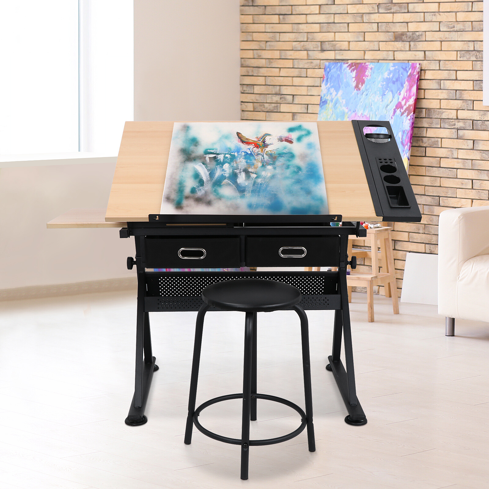 Craft Station Drafting Table W/ Matched Premium Stool Adjustable Height & Angle