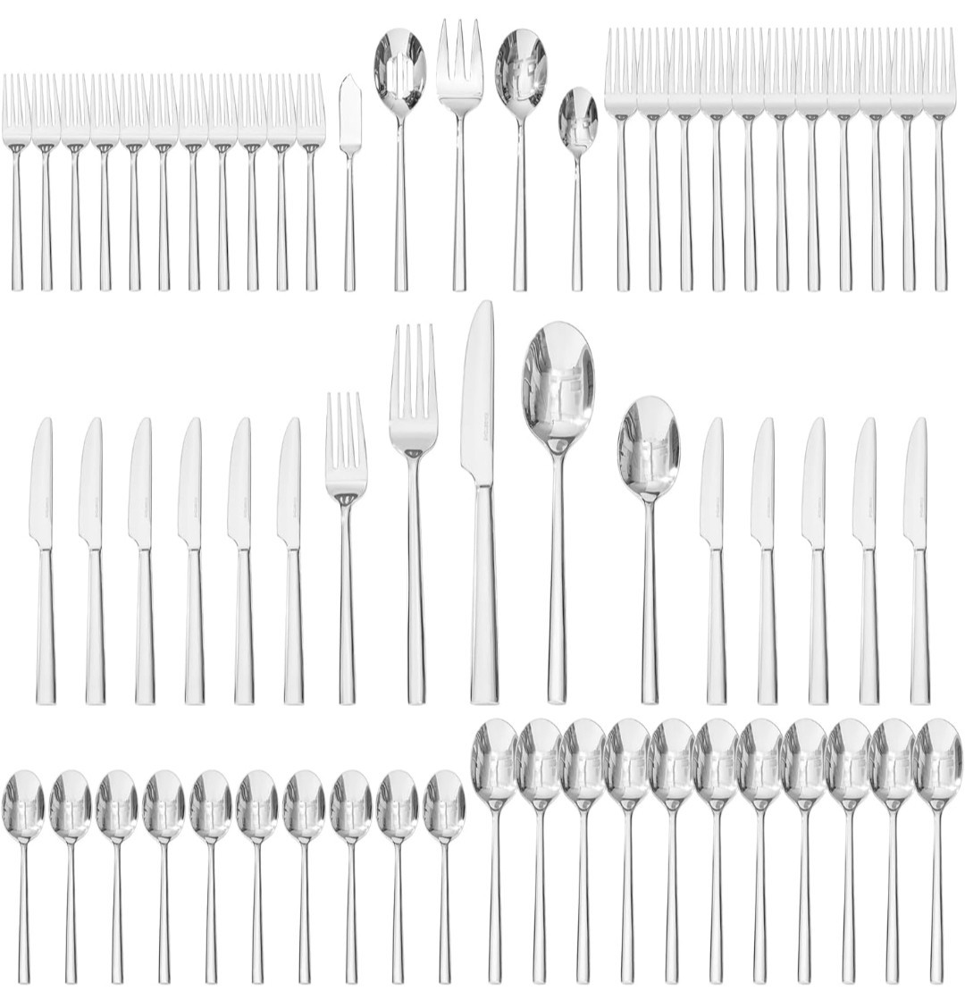 KINGSTONE Silverware Set with Serving Utensils, 65-Piece Forged Flatware Set