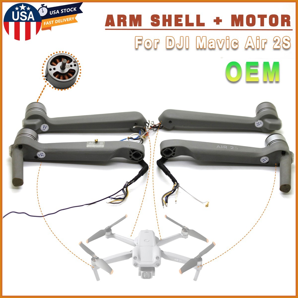 OEM Front Rear Left Right Arm Shell Cover +Motor Replacement To DJI Mavic Air 2S