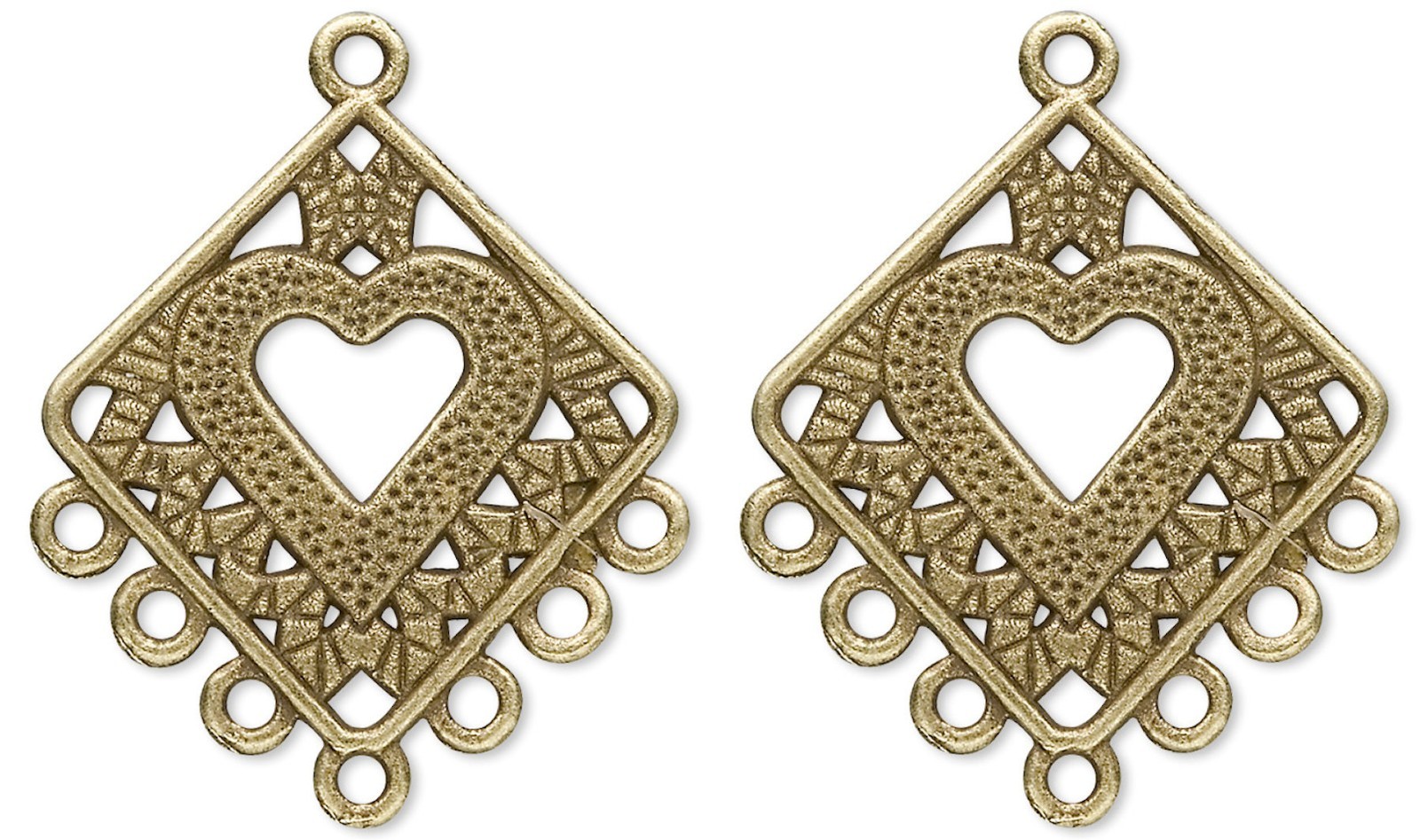 20 Antiqued Brass Pewter 25x24mm Diamond Chandelier with Heart Connectors *