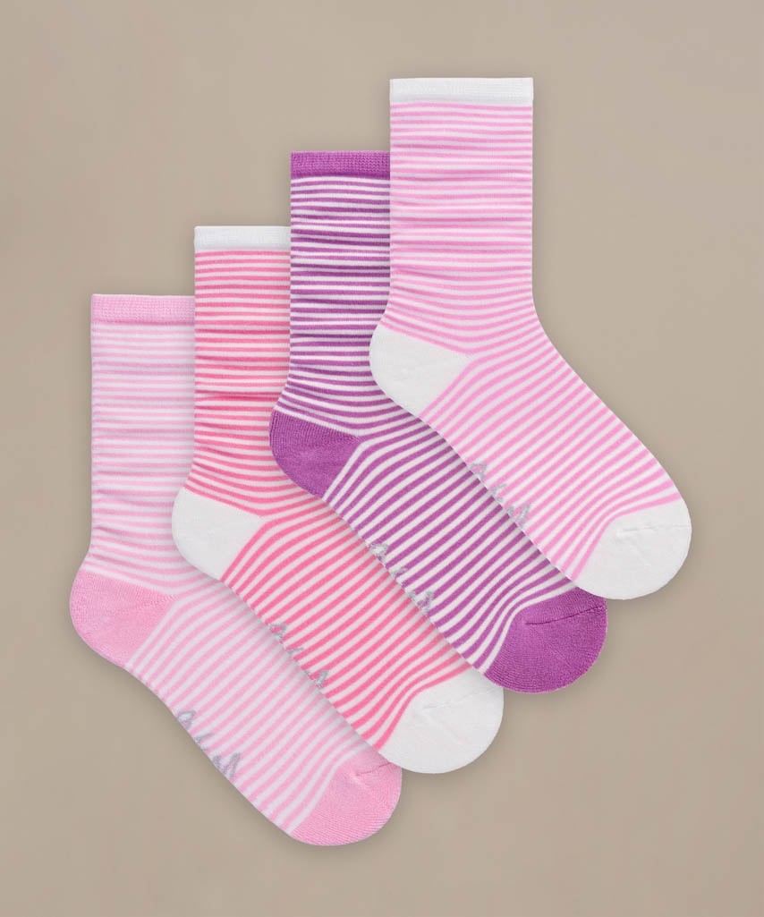 BAM - Women's Everyday Bamboo Classic Socks, 4 Pack, Size 4-7, Pink, Stripes