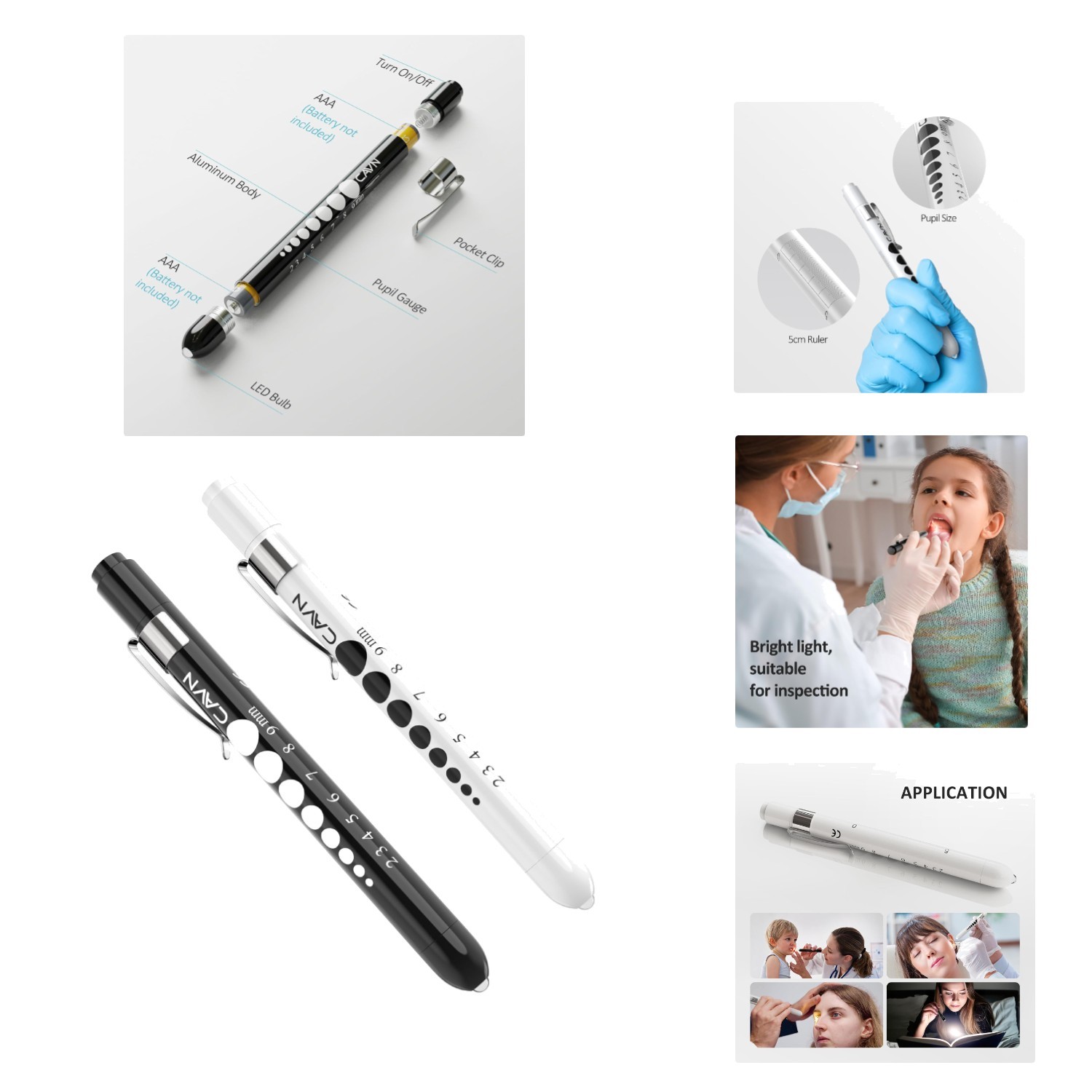 Pen Light with Pupil Gauge LED Penlight for Nurses Doctors, 2 Pcs Reusable Me...