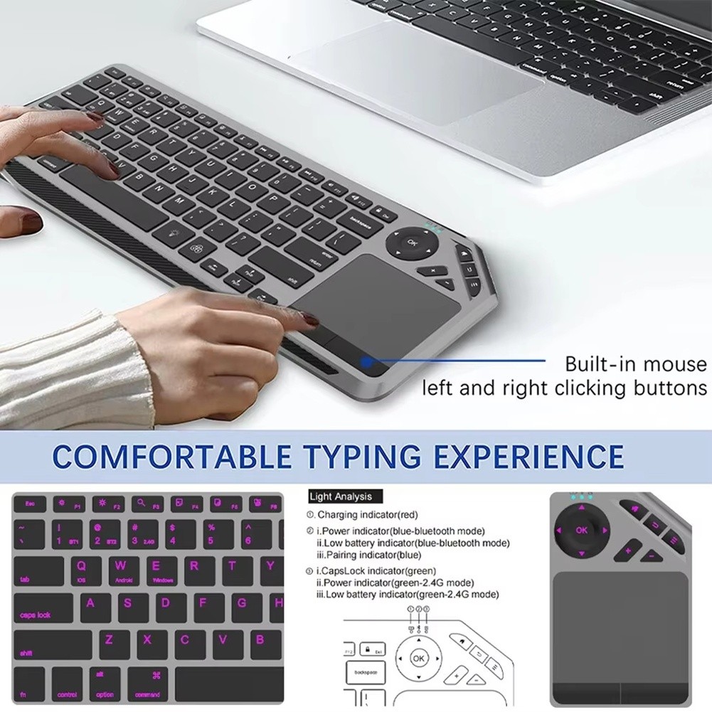 Bluetooth Keyboard with Touchpad 7-Colors Backlit 2.4G Rechargeable8483