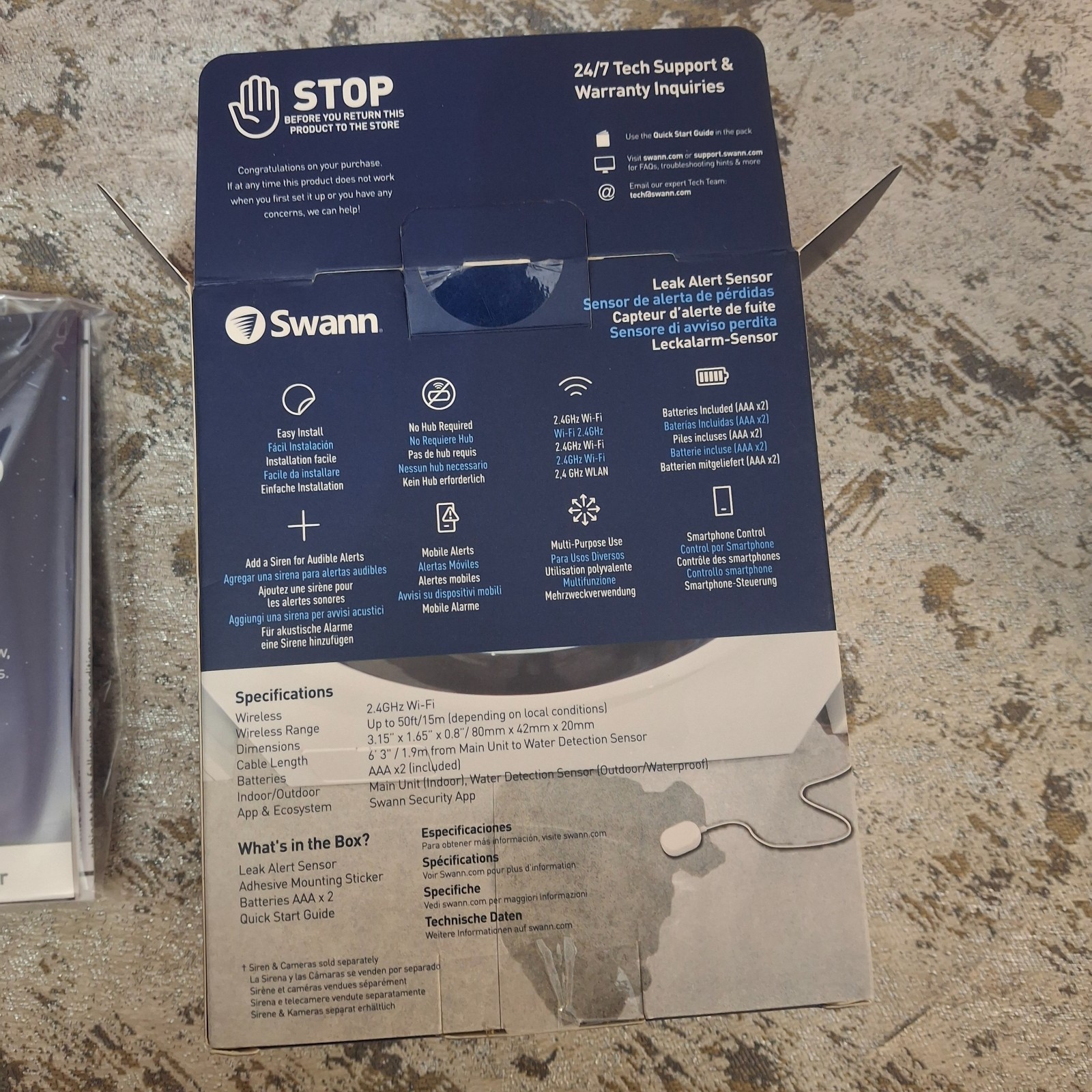 Swann Leak Alert Sensor Model SWIFI-LEAK White Pipe Appliance Leak Detector