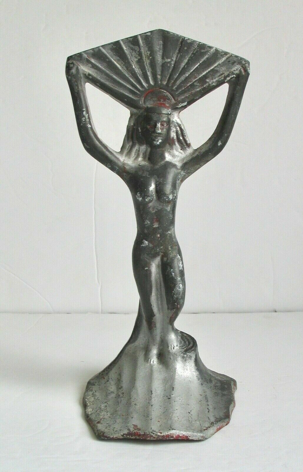 Antique Art Deco Nouveau Fan Shade Lamp Base Girl Lady Woman Figure Figurine