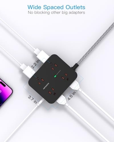 Surge Protector Power Strip with 8 Outlets & 4 USB Ports, 5ft Extension Cord, Wa
