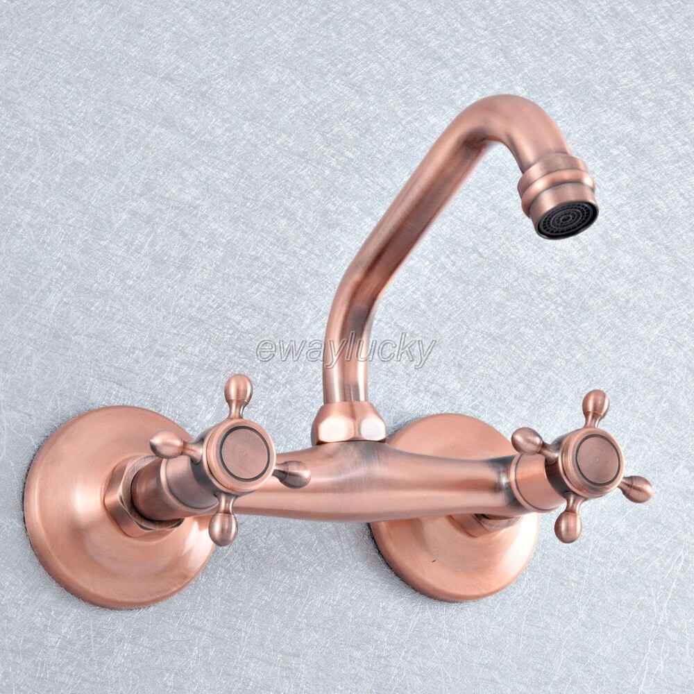 Antique Red Copper Swivel Spout Basin Sink Bathroom Mixer Tap Lavatory Faucet