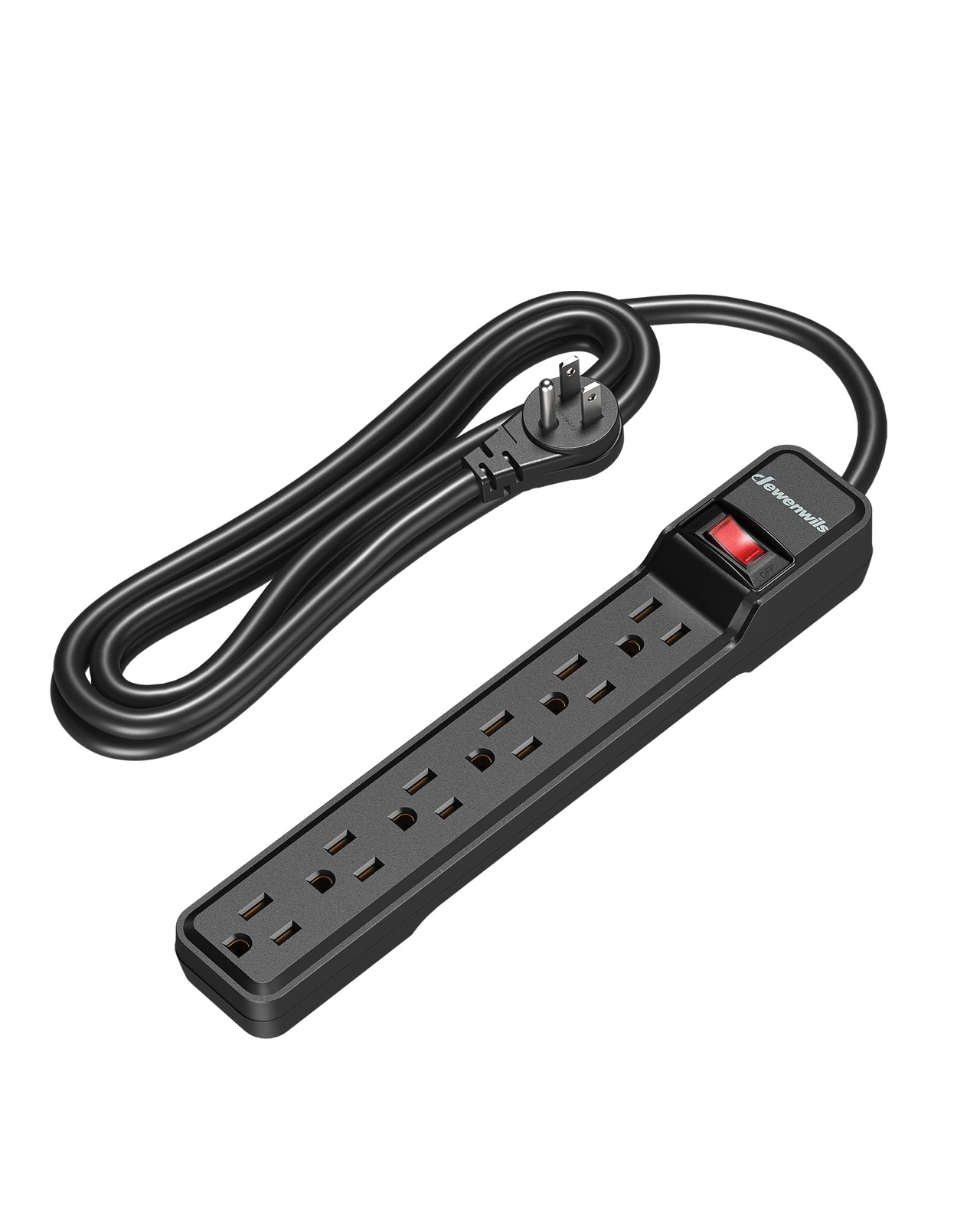 DEWENWILS 6-Outlet Power Strip Surge Protector with 10 Foot 10Foot, Black