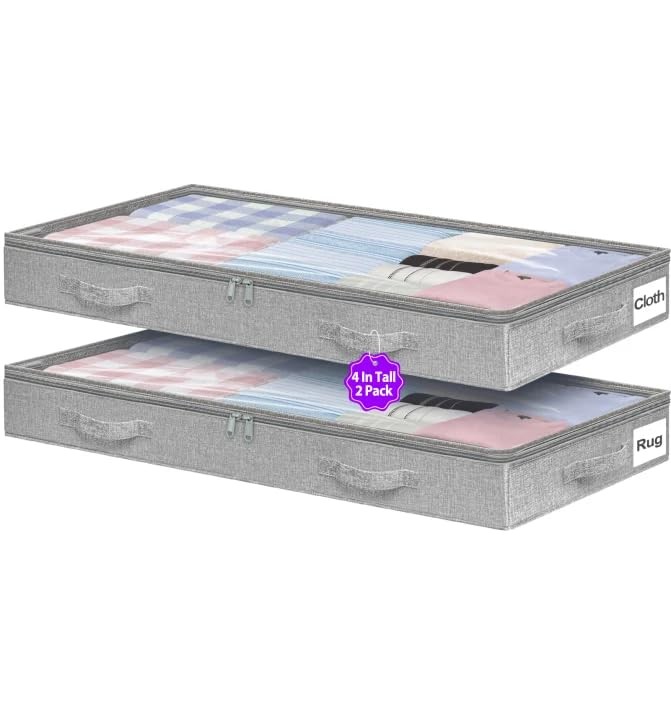 4-in Low Profile Under Bed Storage, No Structure, 2-Pack, Gray