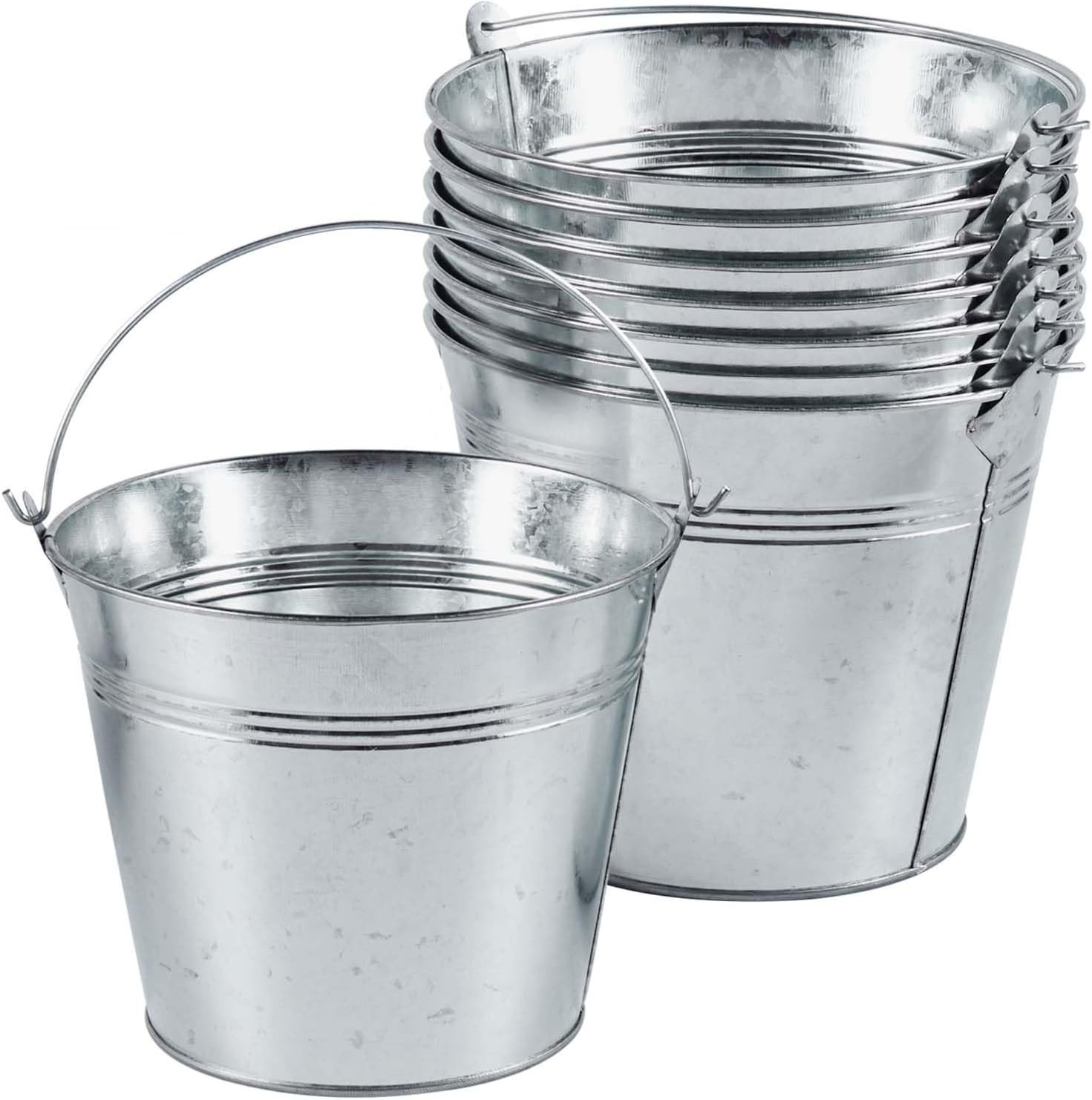 8 Pack Galvanized Metal Buckets with Handle Ice Pails for Plants Succulents Pa