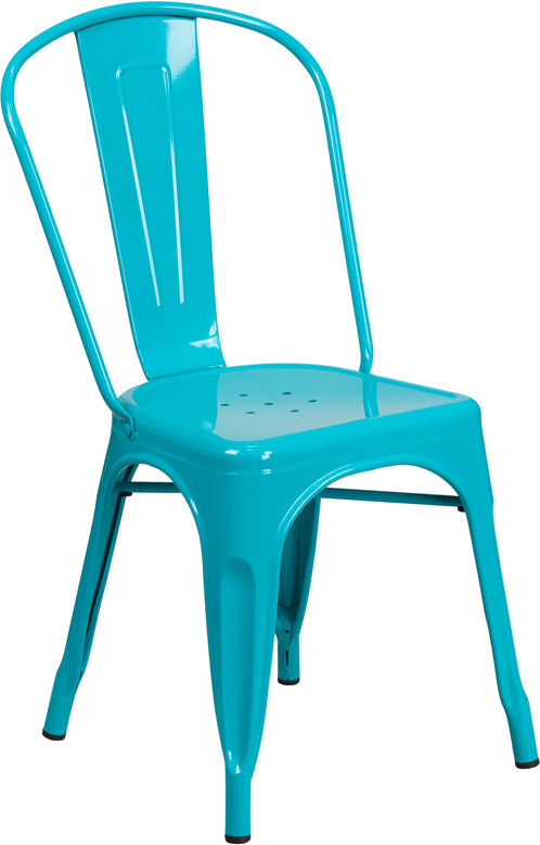 Industrial Style Crystal Blue Metal Restaurant Chair - Outdoor Cafe Bistro Chair