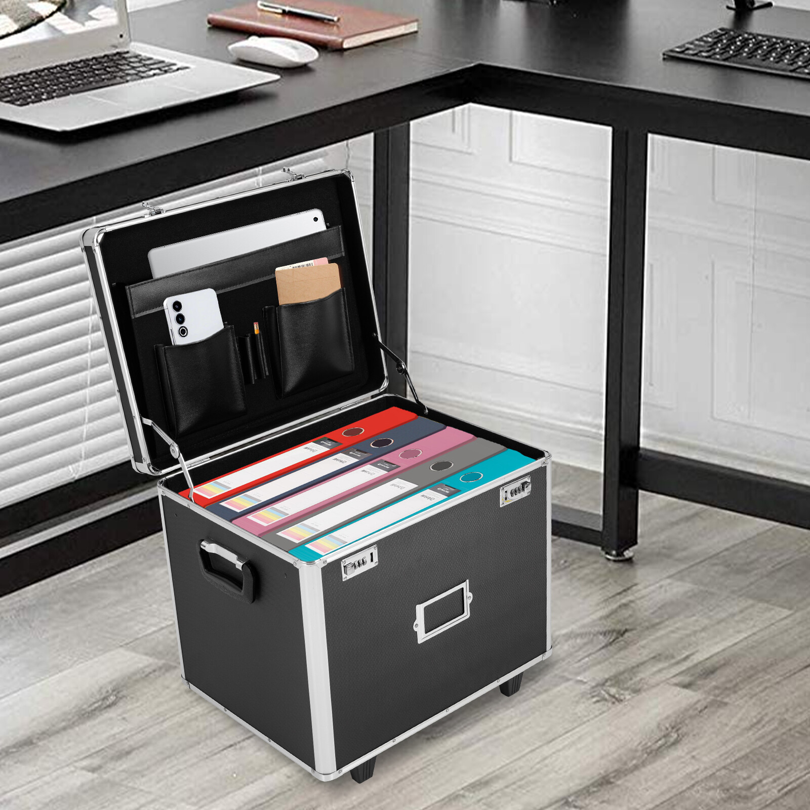 Aluminum Alloy File Lock Box Locking Mobile Business Case Hand pull File Case