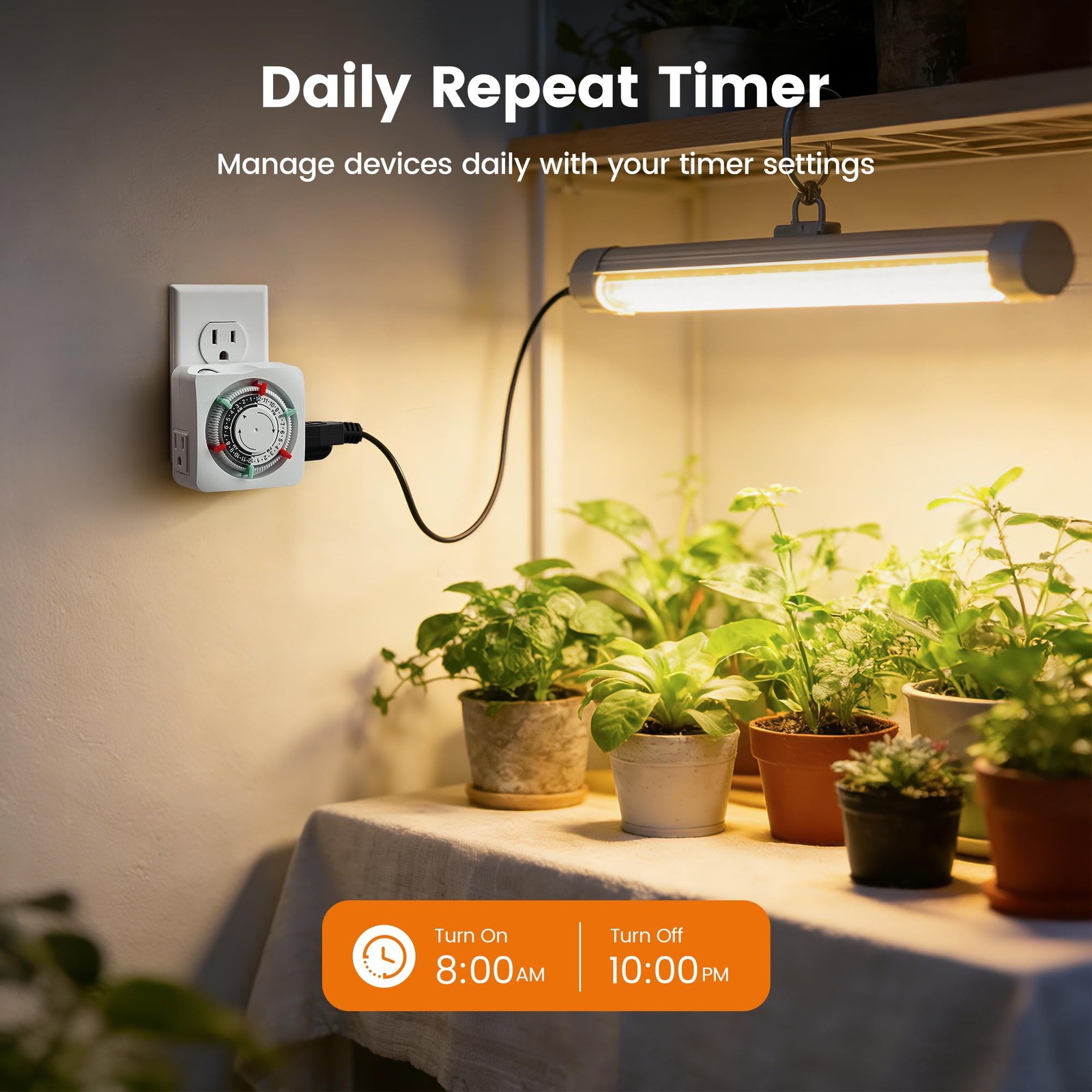 Mechanical Timer with 2 Grounded Outlets, Indoor Electrical Plug in Timer with T