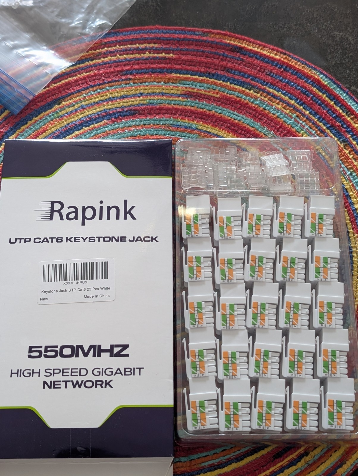 Rapink 550MHZ UTP CAT6 Keystone Jacks! Pack of 25! Brand NEW!