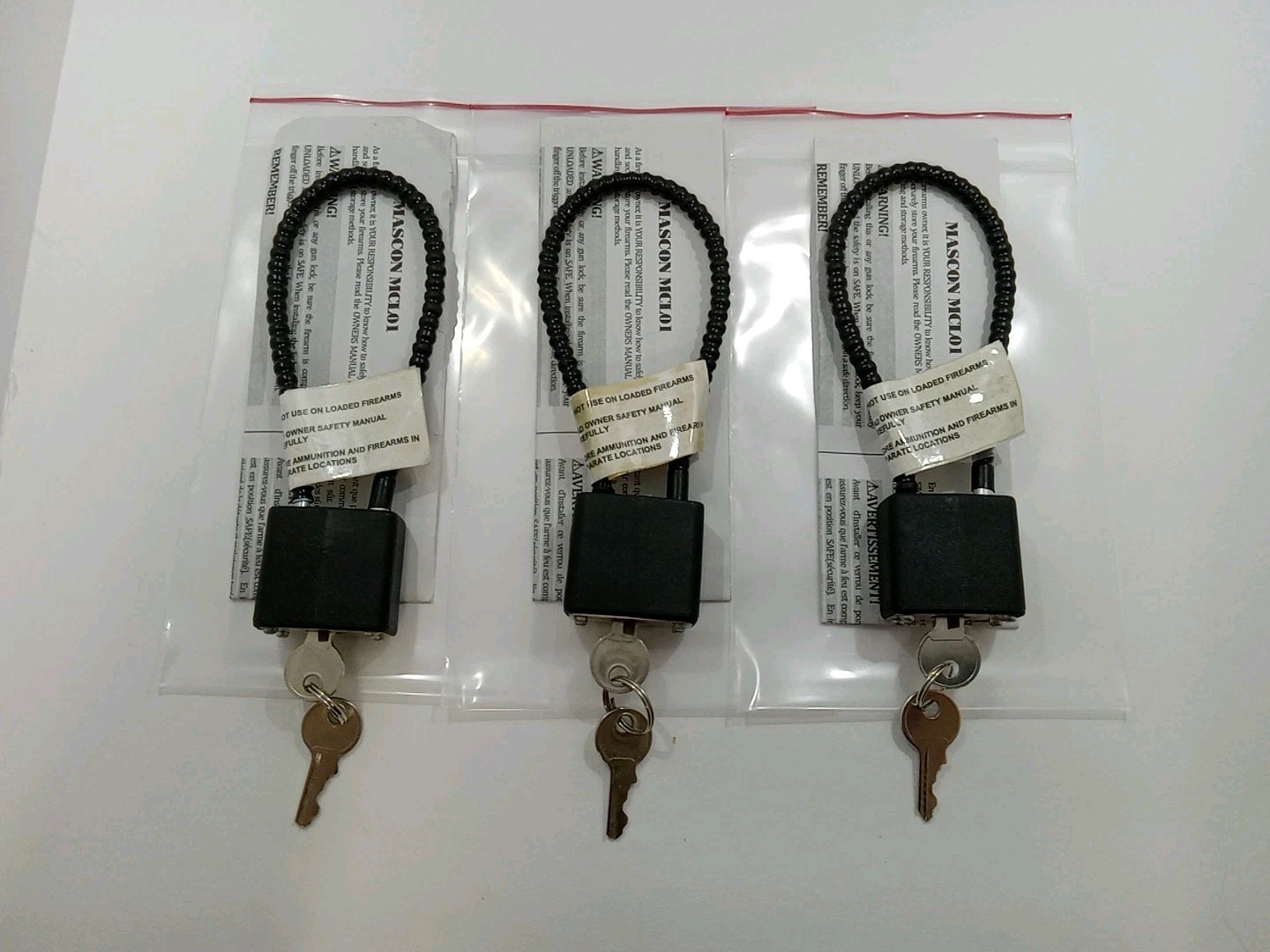 Mascon MCL01 Firearms Gun Lock and 2 Keys Pistol Rifle Shotgun revolver Lot Of 3