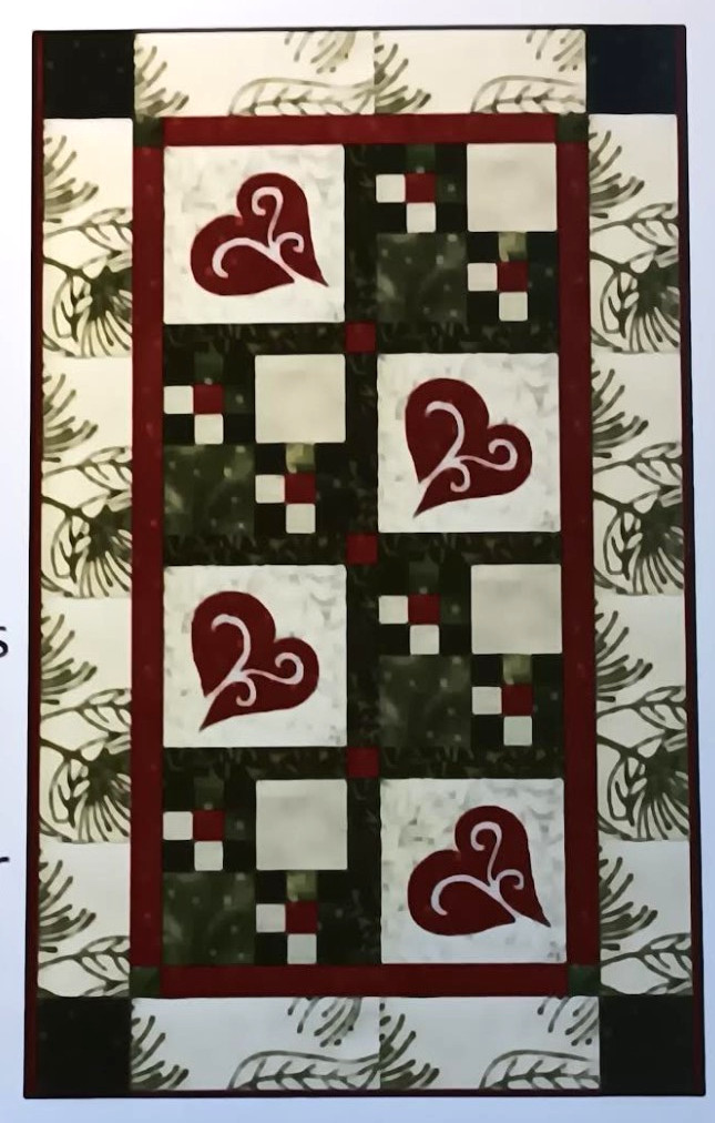 New~Snowy Hearts Table Runner Pattern~Valetines Heart Pieced/Applique 21.5 x 35