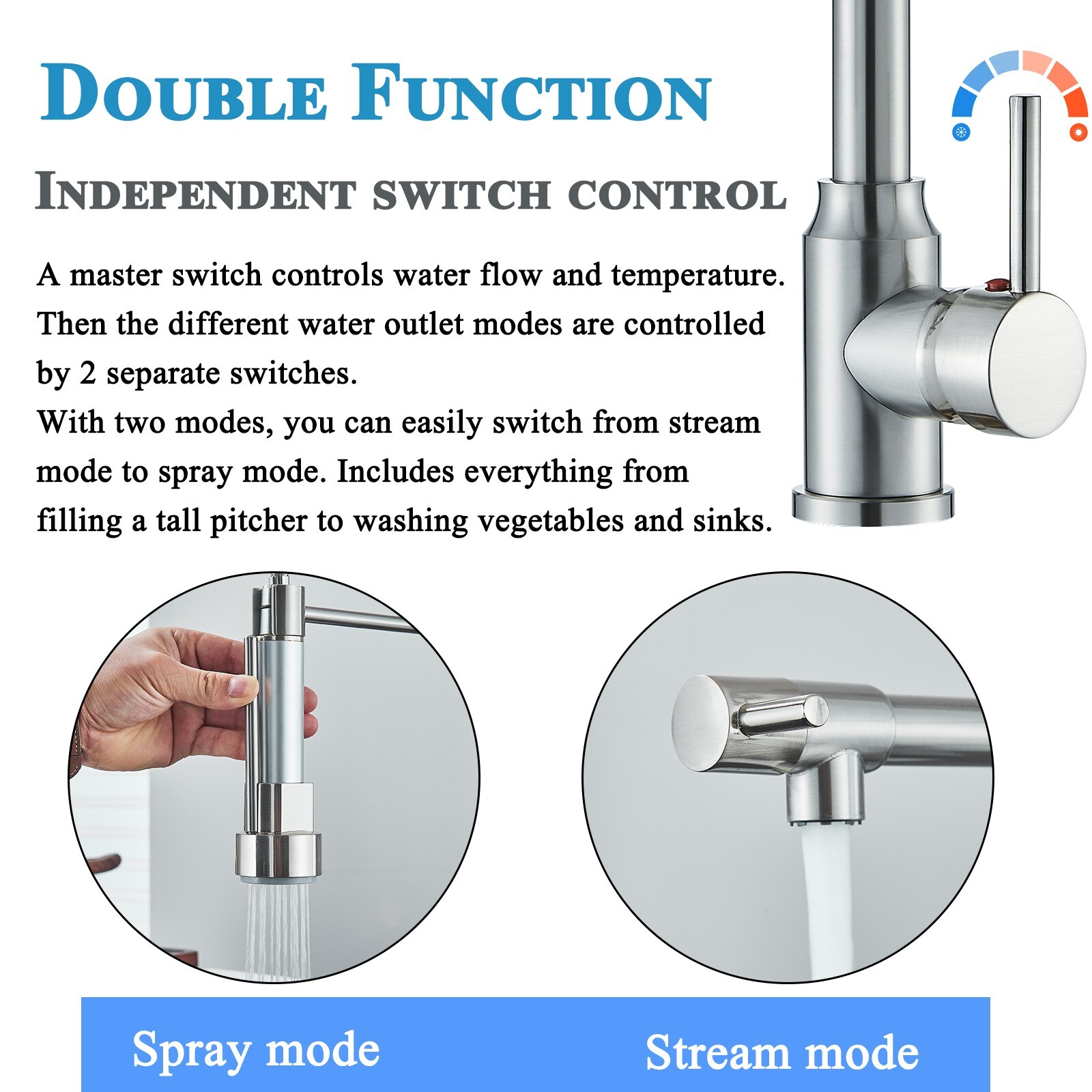 Brushed Nickel Kitchen Faucet with Sprayer Single Handle Pull Down Sink Mixer