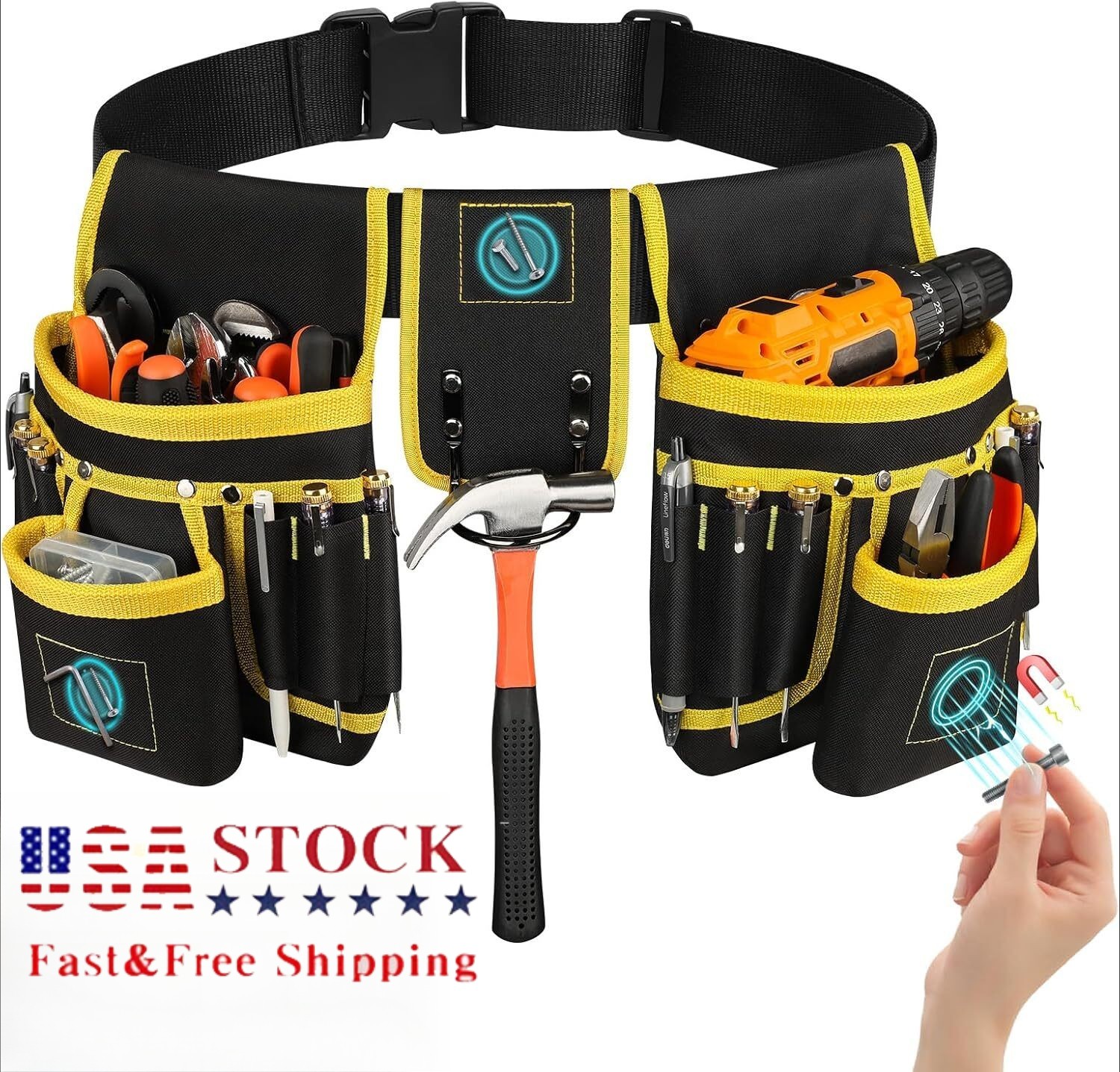 NHeavy Duty Magnetic Tool Belt for Men - 26 Pockets, Durable Work Pouch US STOCK