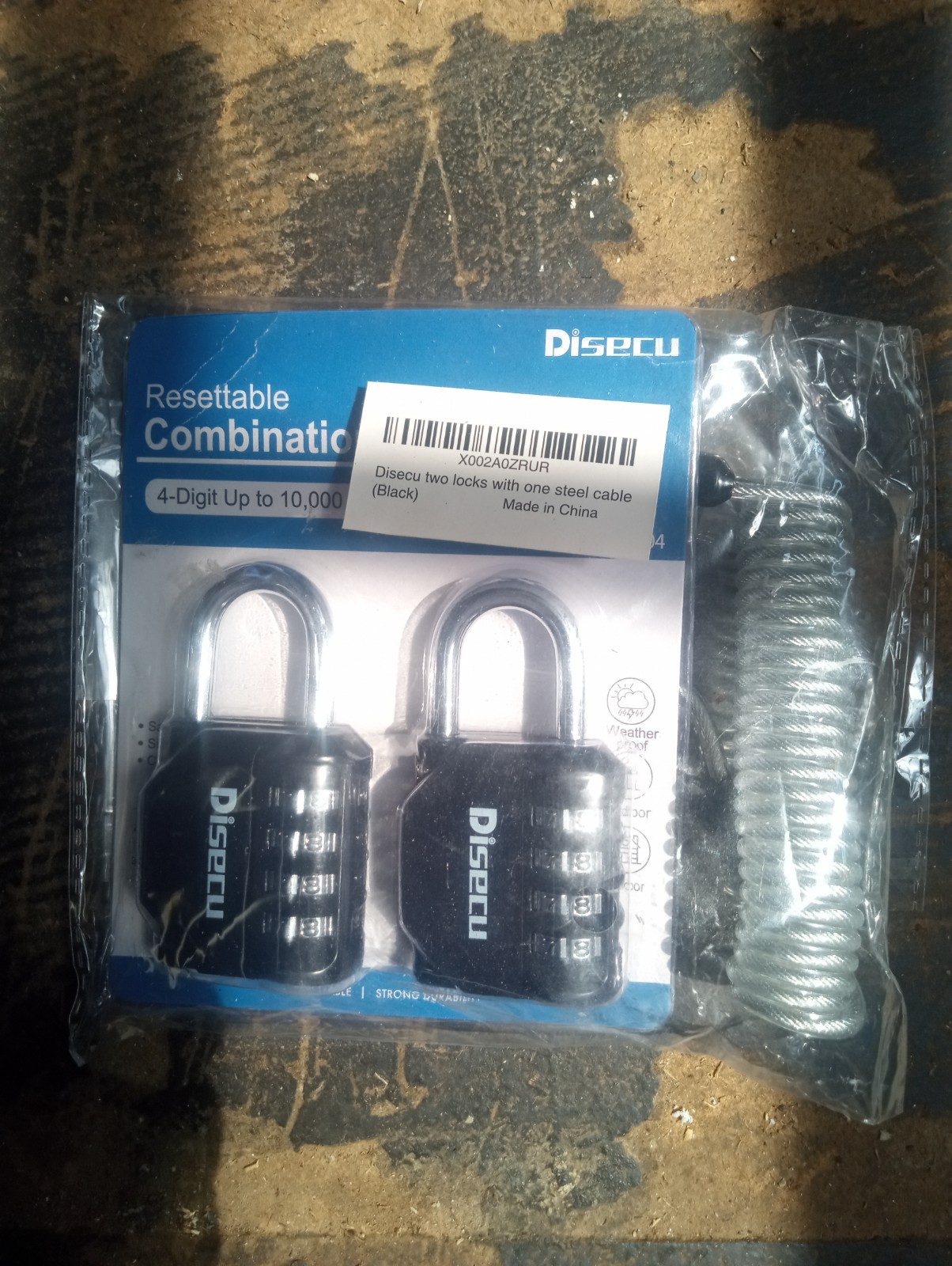 2 Pack DISECU 4 Digit Combination Lock Padlock With One Steel Cable Black