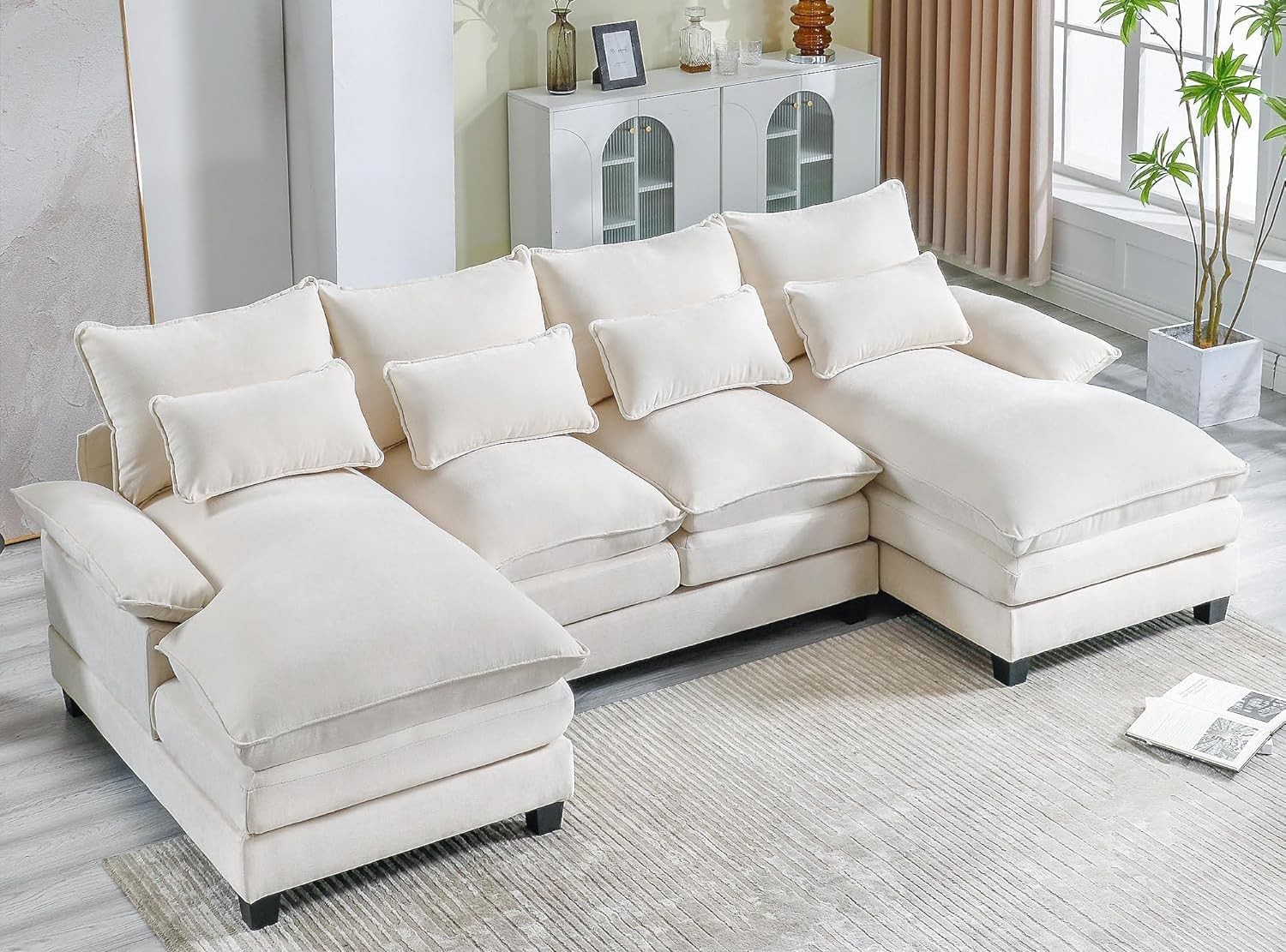 Modular U Shaped Cloud Couch, Modern 4-Seat Chenille Upholstery Sectal