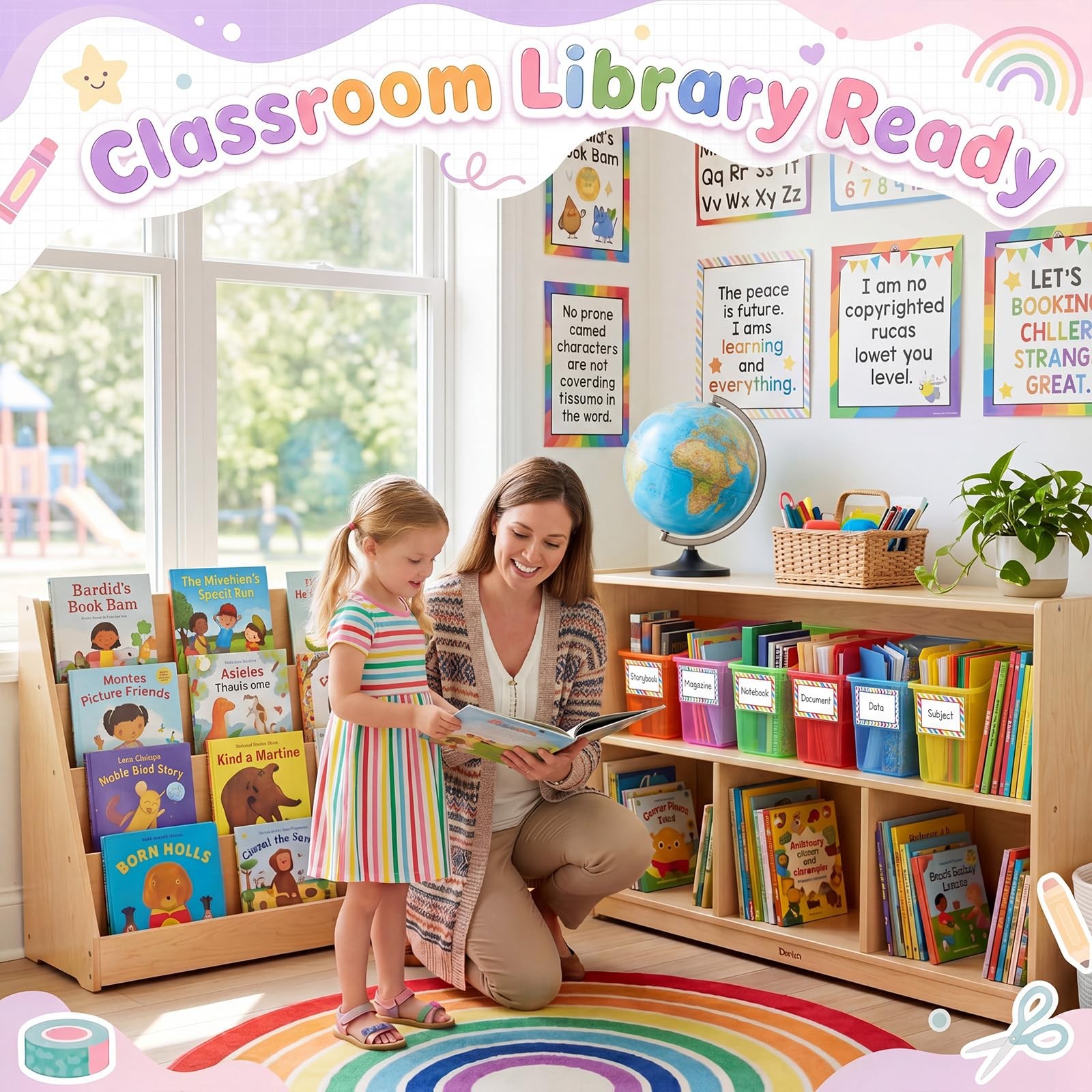 12 Set Book Bins for Classroom with Label Sticker Book Box Baskets Plastic St...