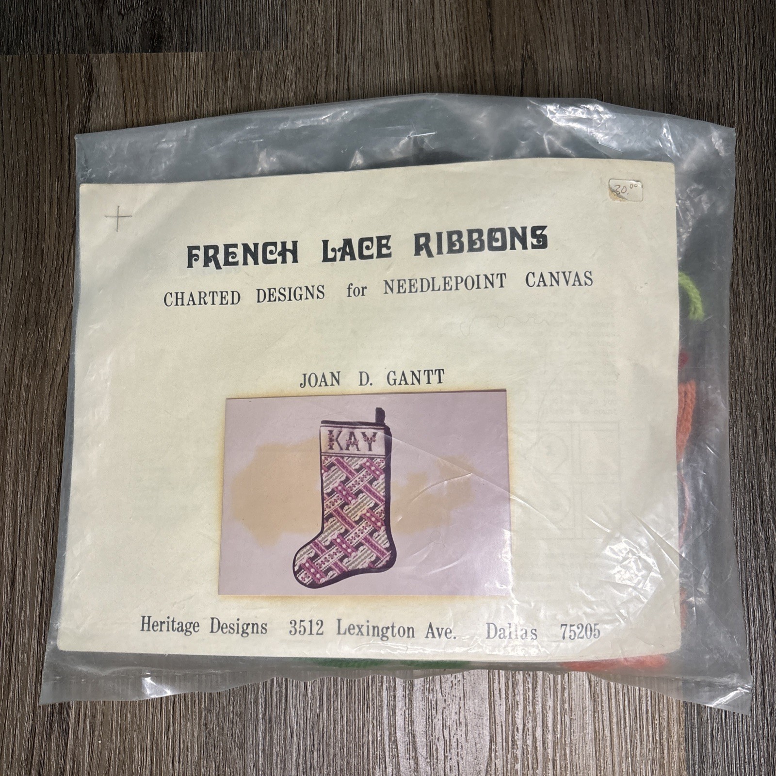 Joan Gantt French Lace Ribbon Stocking Embroidery Kit Needlepoint Christmas NOS