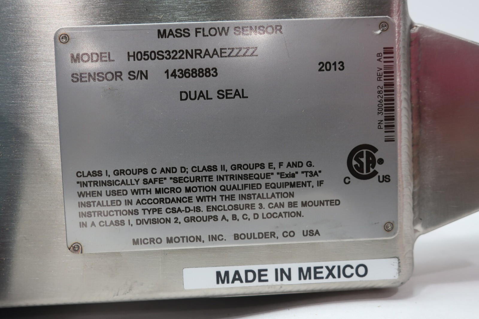 Micro Motion H050S322NRAAEZZZZ Mass Flow Sensor