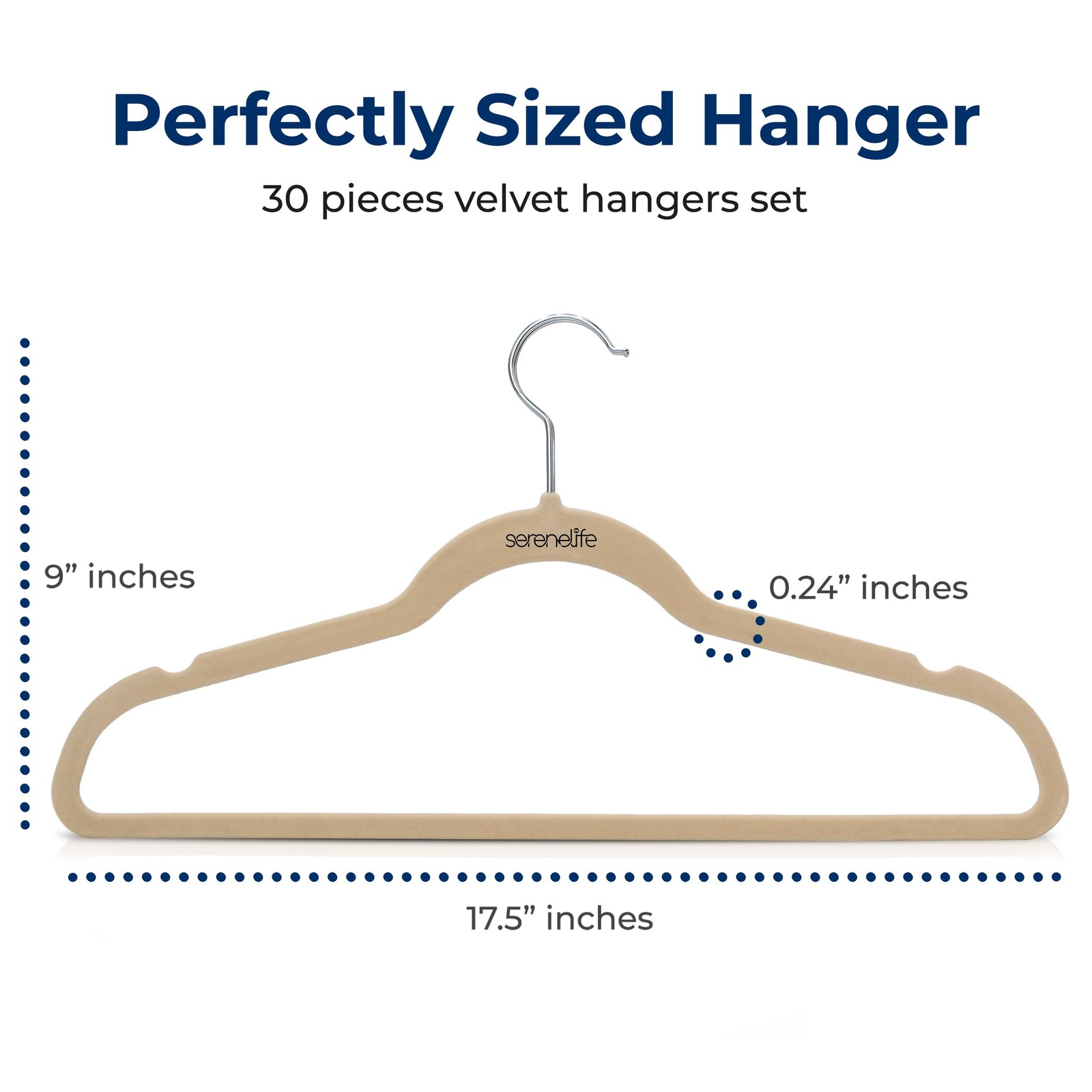 SereneLife 30 Pack Velvet Hangers (Ivory)