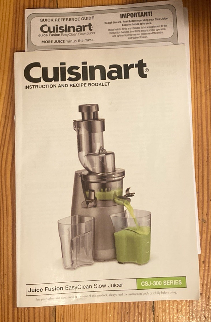 Cuisinart Easy Clean Slow Juicer CSJ-300 Part, Instruction Manual & Recipe Book