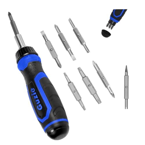 Guzie 15-in-1 Multi-Bit Ratcheting Screwdriver, 7 Double-Ended Tips |