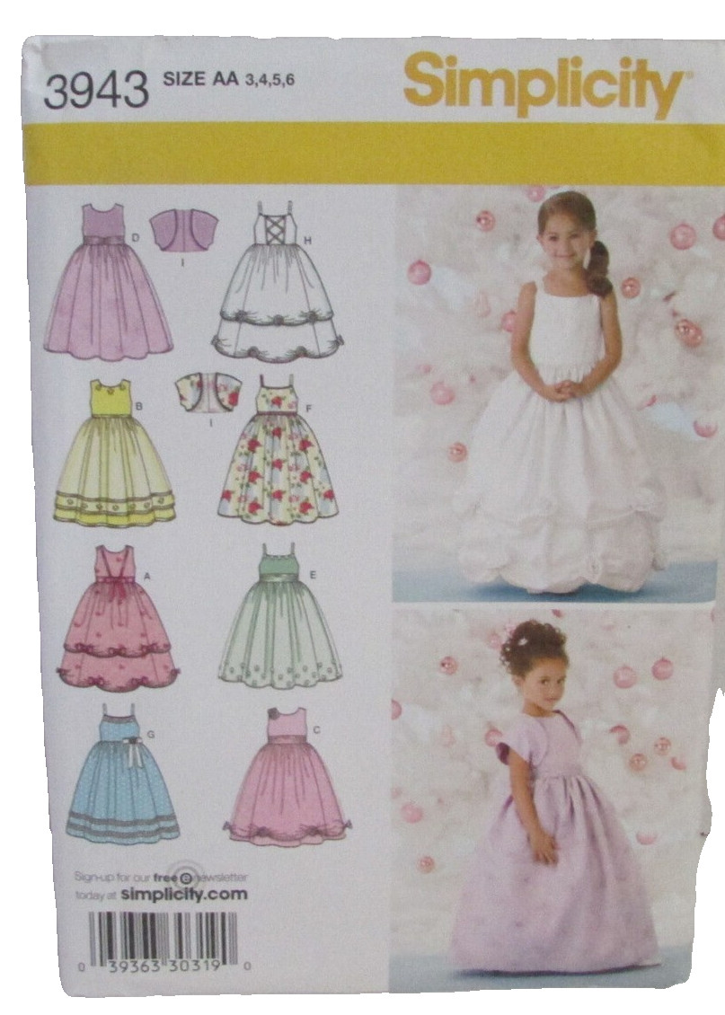 Simplicity #3943 Child's Special Occasion Dress Sz 3, 4, 5, 6 - UNCUT