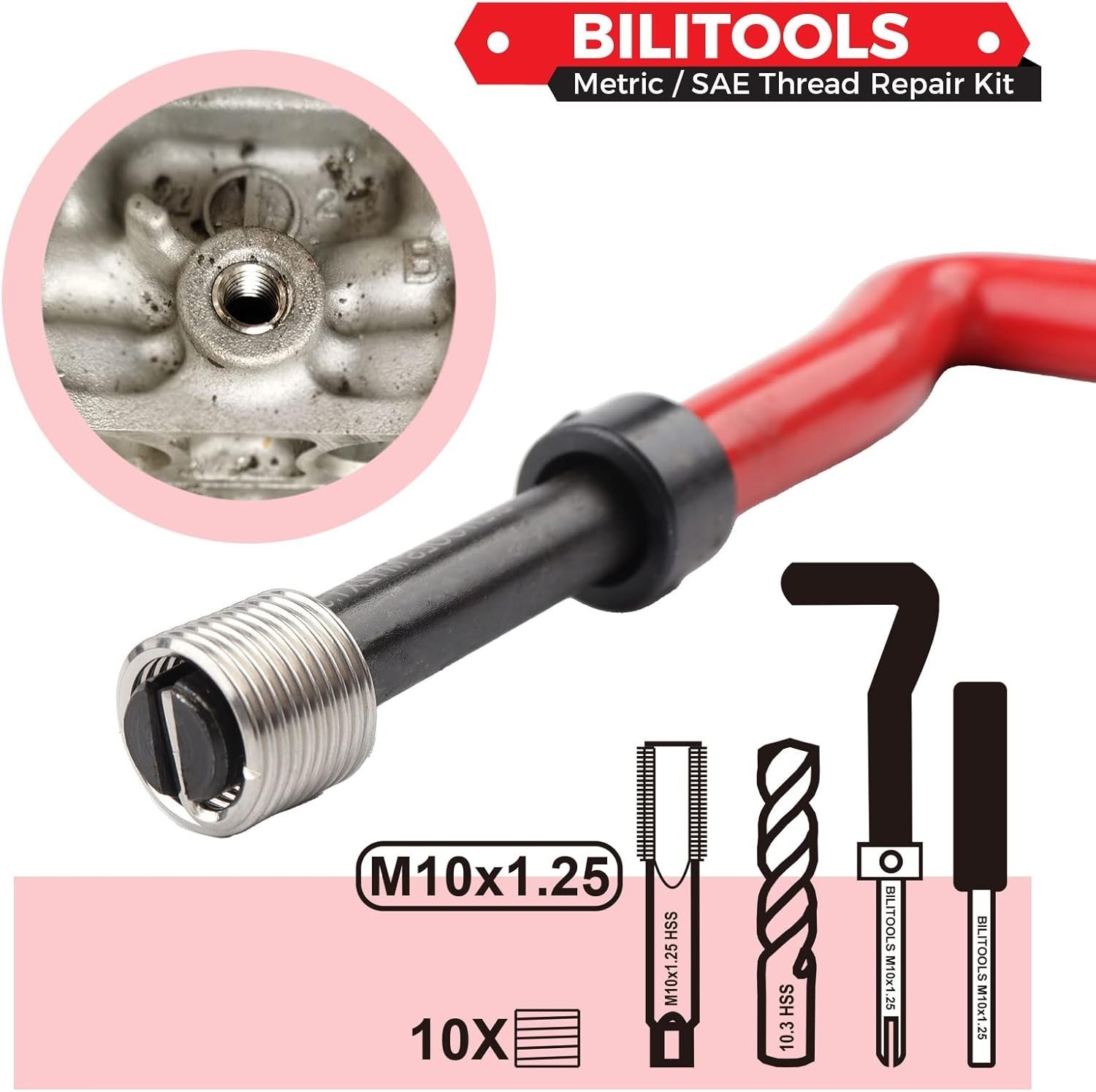 M10x1.25 Thread Repair Kit - HSS Drill & Stainless Inserts for Durable Repairs