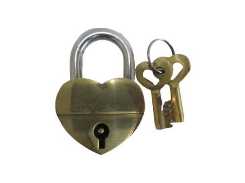Vintage Style Handmade Brass Heart Shape Padlock With keys Working Functional