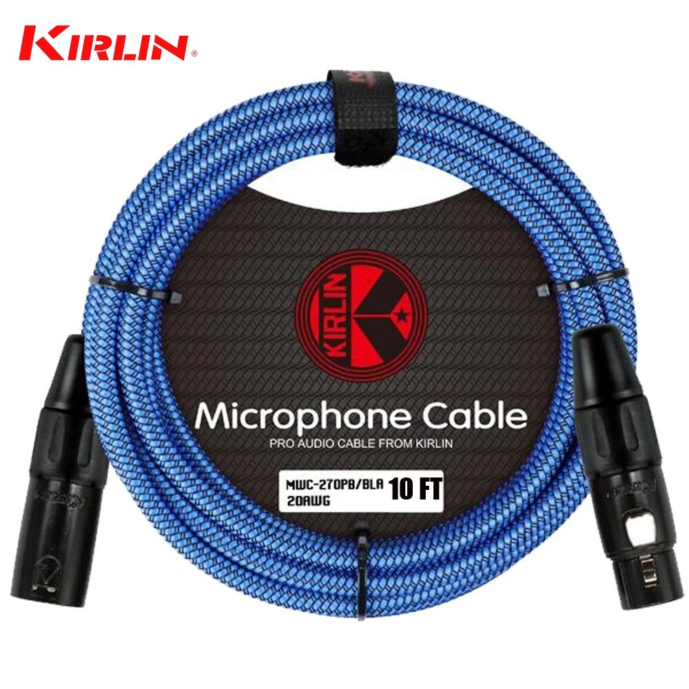 Kirlin 10FT Woven 20AWG XLR M to XLR F Microphone Cable Blue MWC-270PB-10/BLA