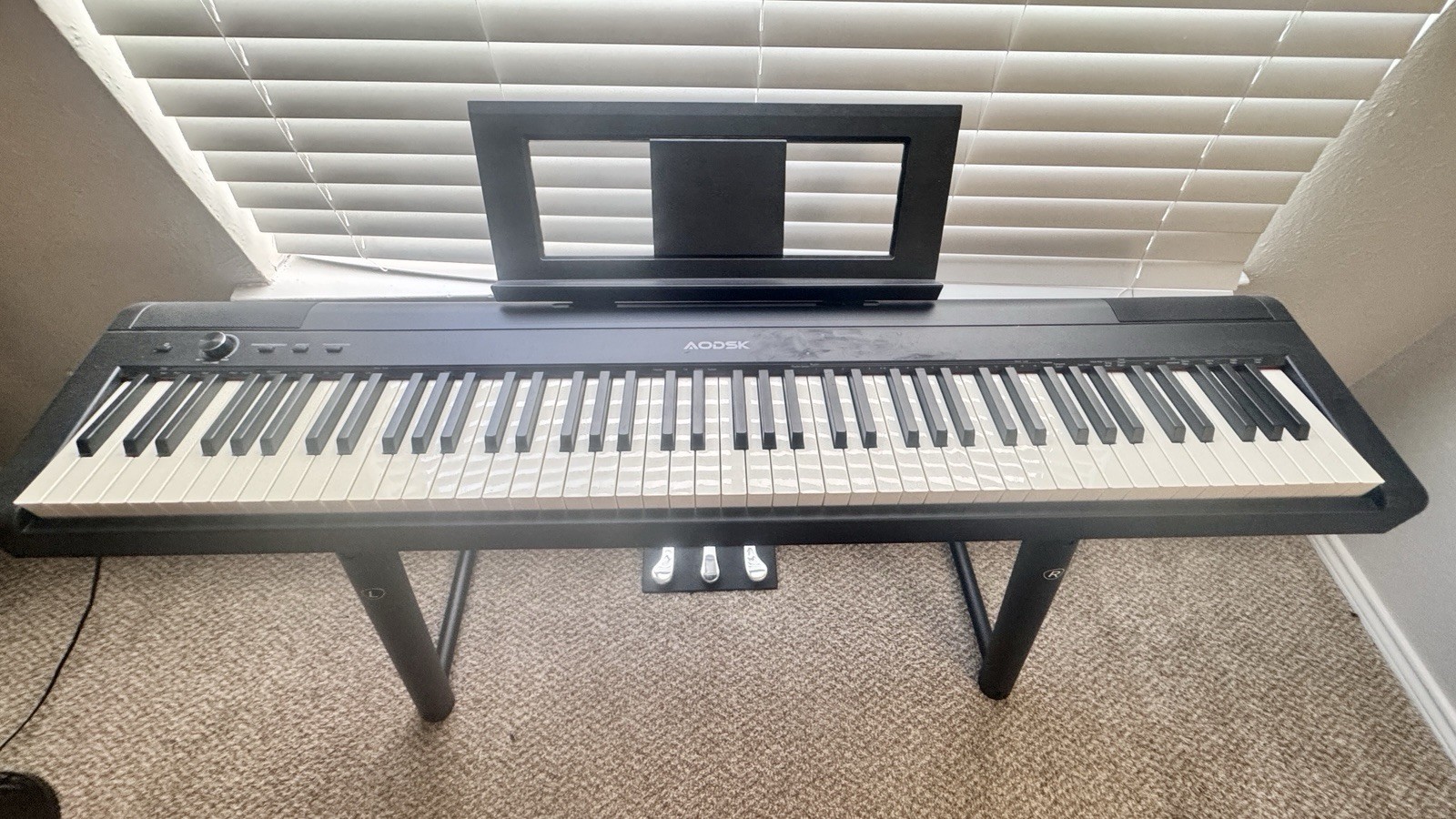 AODSK 88-Key Digital Home Piano w/ Stand, Music Stand & 3-Pedal Unit Black