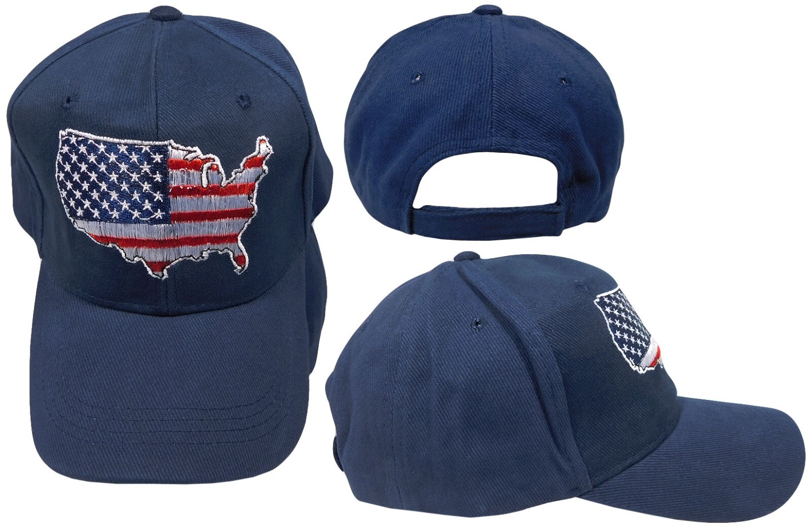 USA United States Map Navy Blue Cotton Adjustable Embroidered Cap Hat