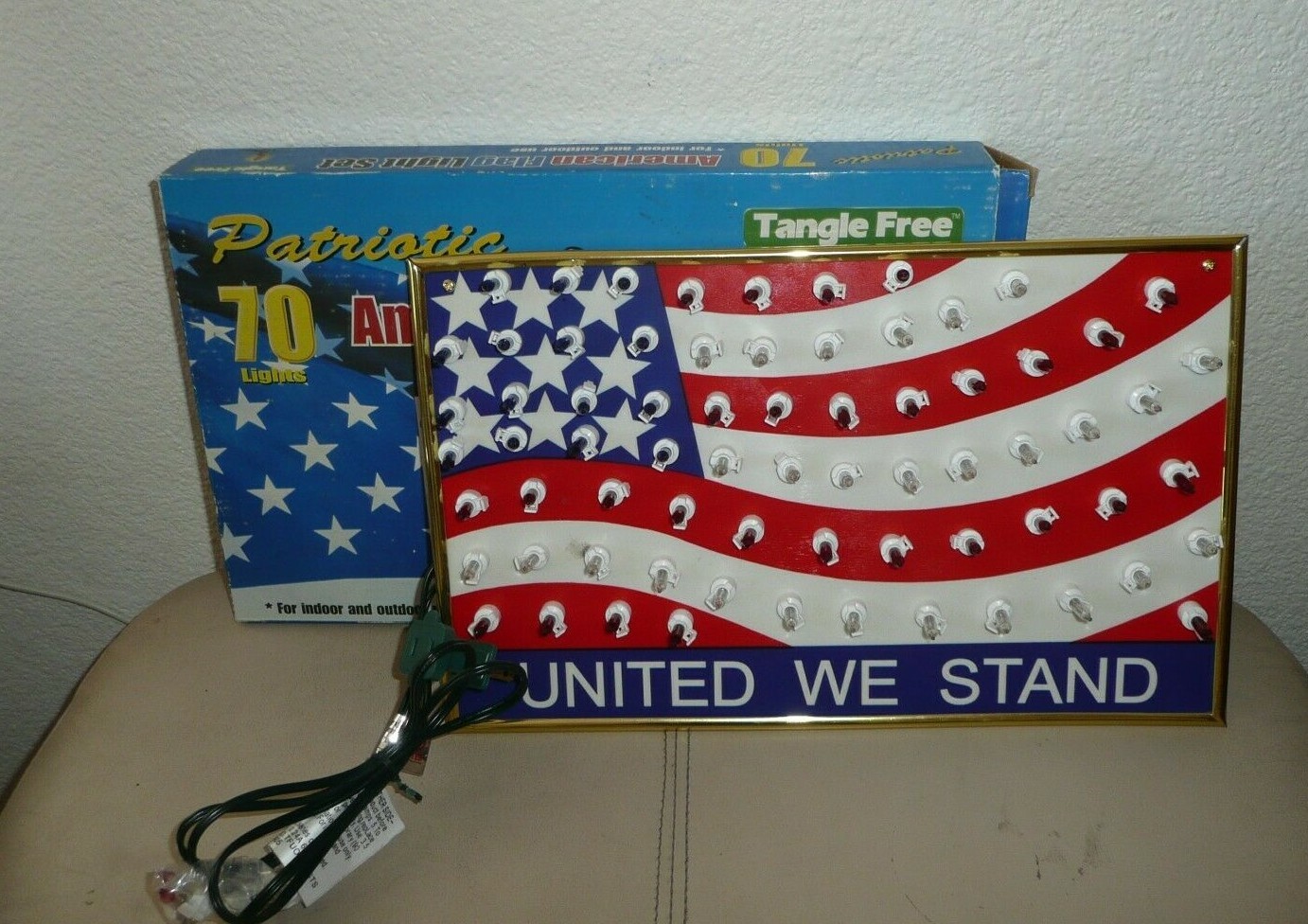 USA American Flag Light Set Sign 13" X 8.5" 70 Red, White & Blue Bulbs UL