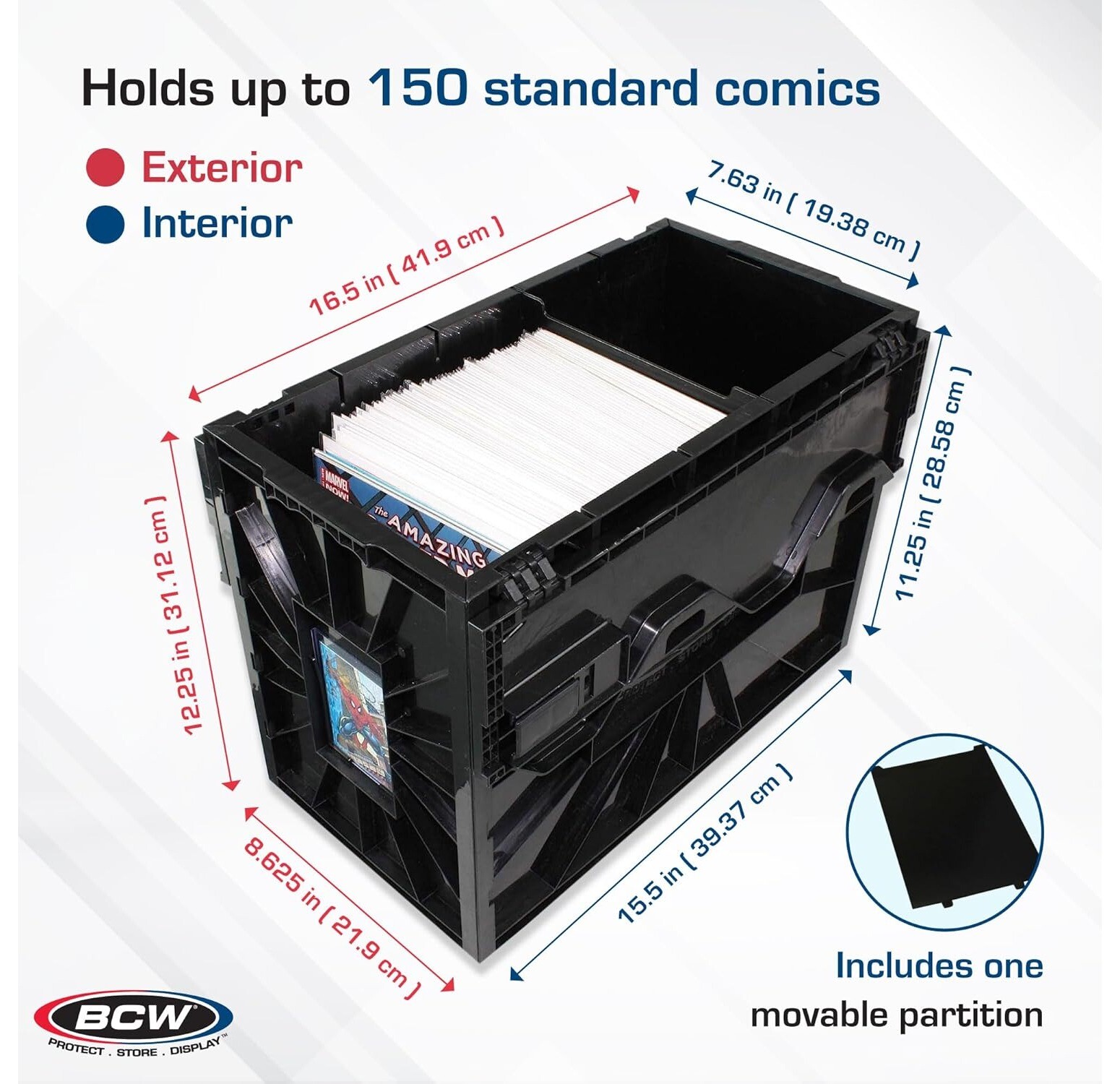 Comic Bin, Black - Holds 150 Comics, Acid Free Storage and Organizer