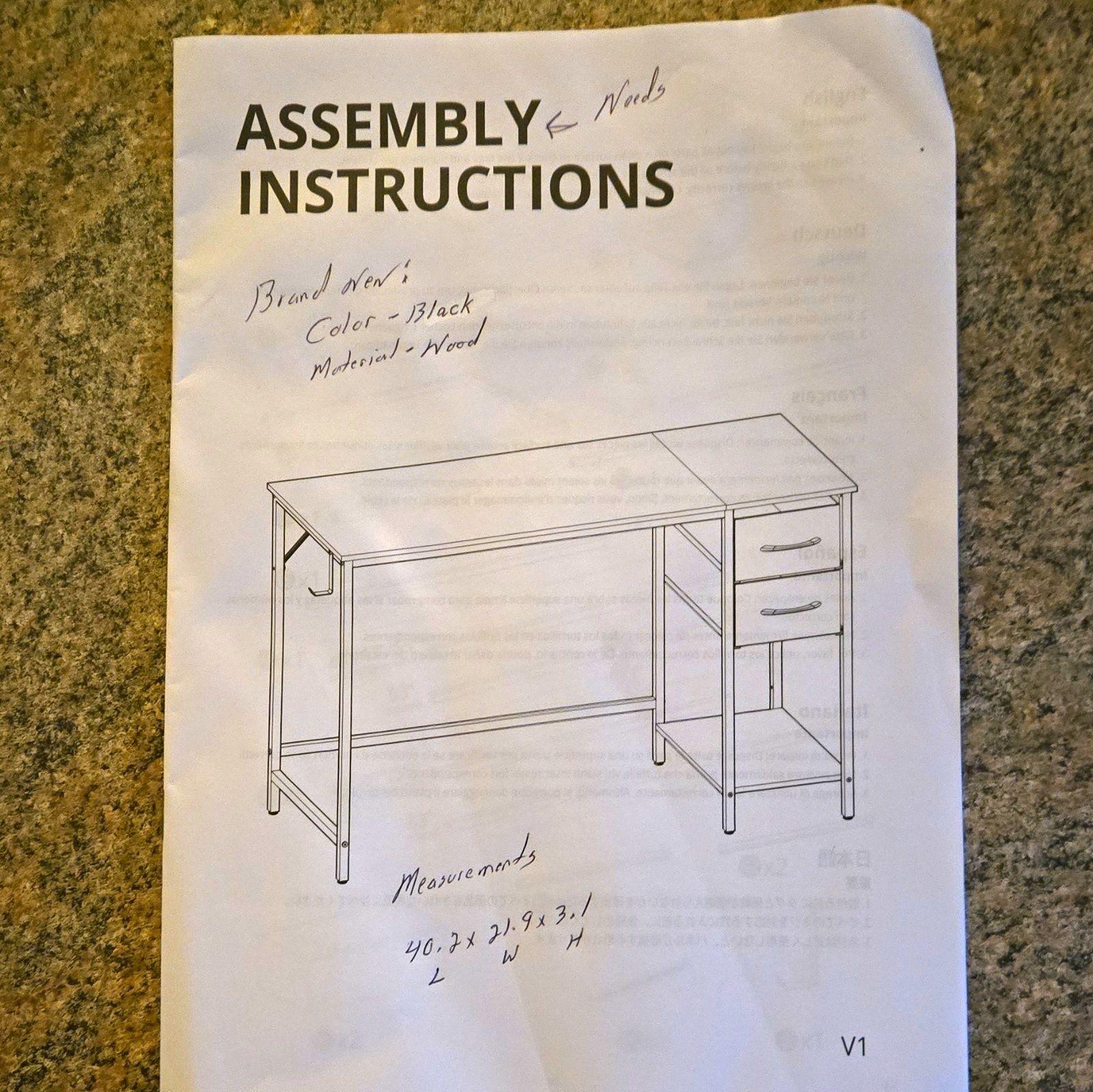 Black Computer Desk w/ 2 Drawers, Freestanding, Assembly Required, 40.2x21.9x31"