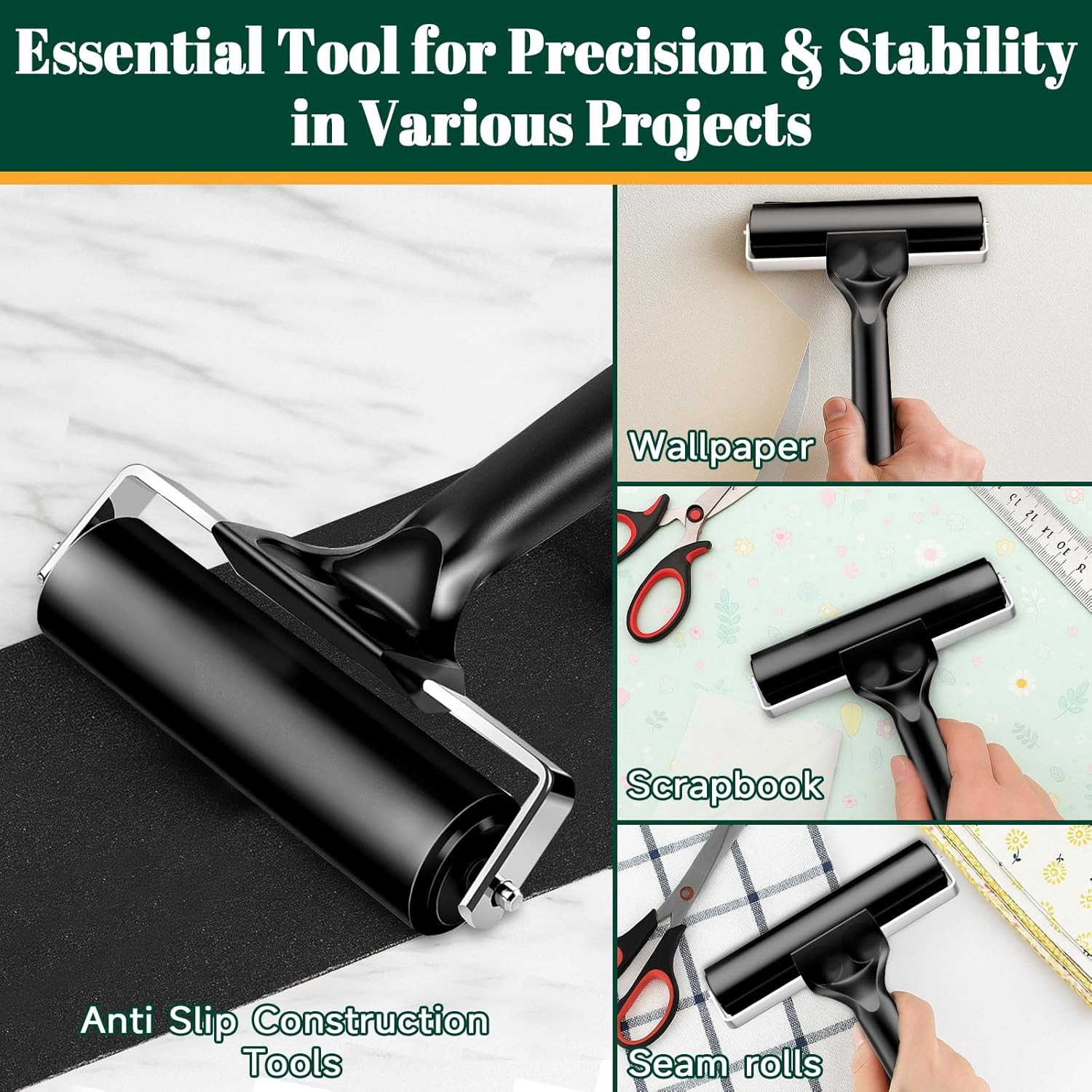 4 Inch Rubber Roller Brayer Rollers for Crafting, Hard Rubber Rollers
