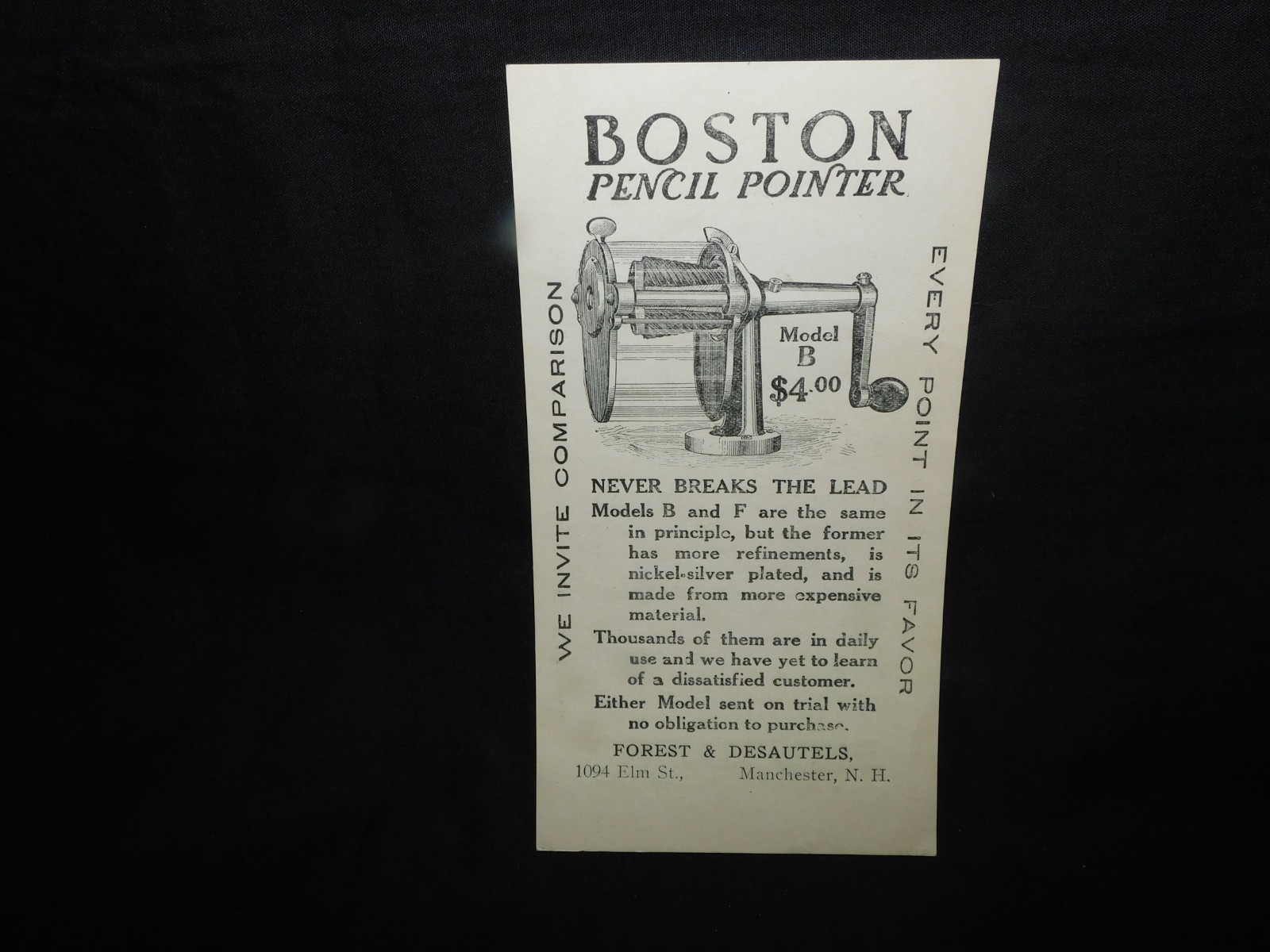 ANTIQUE BOSTON PENCIL POINTER ADVERTISING AD - 100% ORIGINAL.