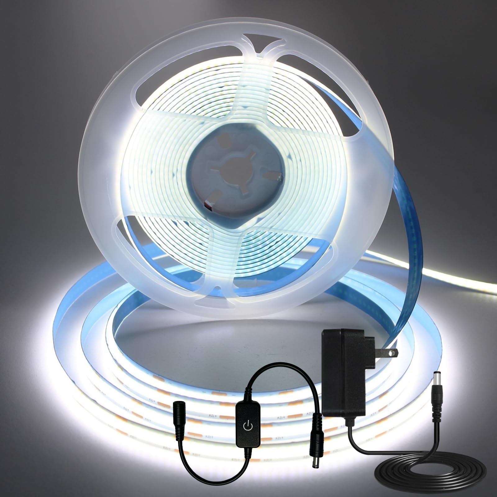 16.4FT/5M COB LED Strip Light, Cold White 6000K Cuttable LED Tape Lights, 8mm...