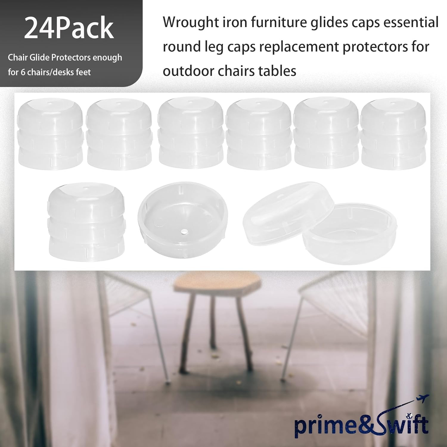 24 Pack of 1-1/2" Wrought Iron Patio Furniture Feet Glides Cups by Furniture Le