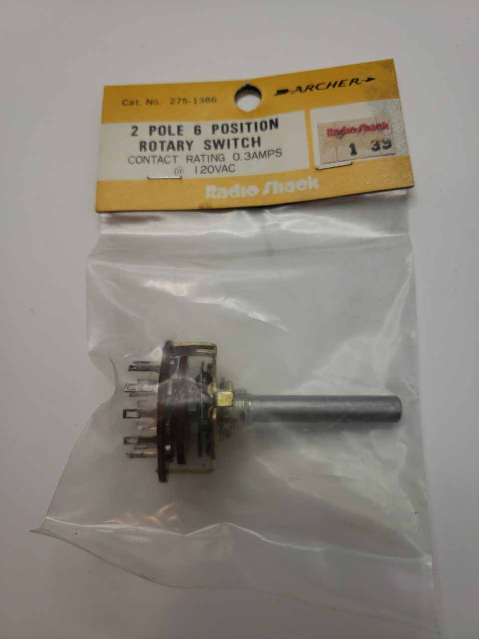 Vintage Radio Shack 2 Pole 6 Position Rotary Switch 275-1386