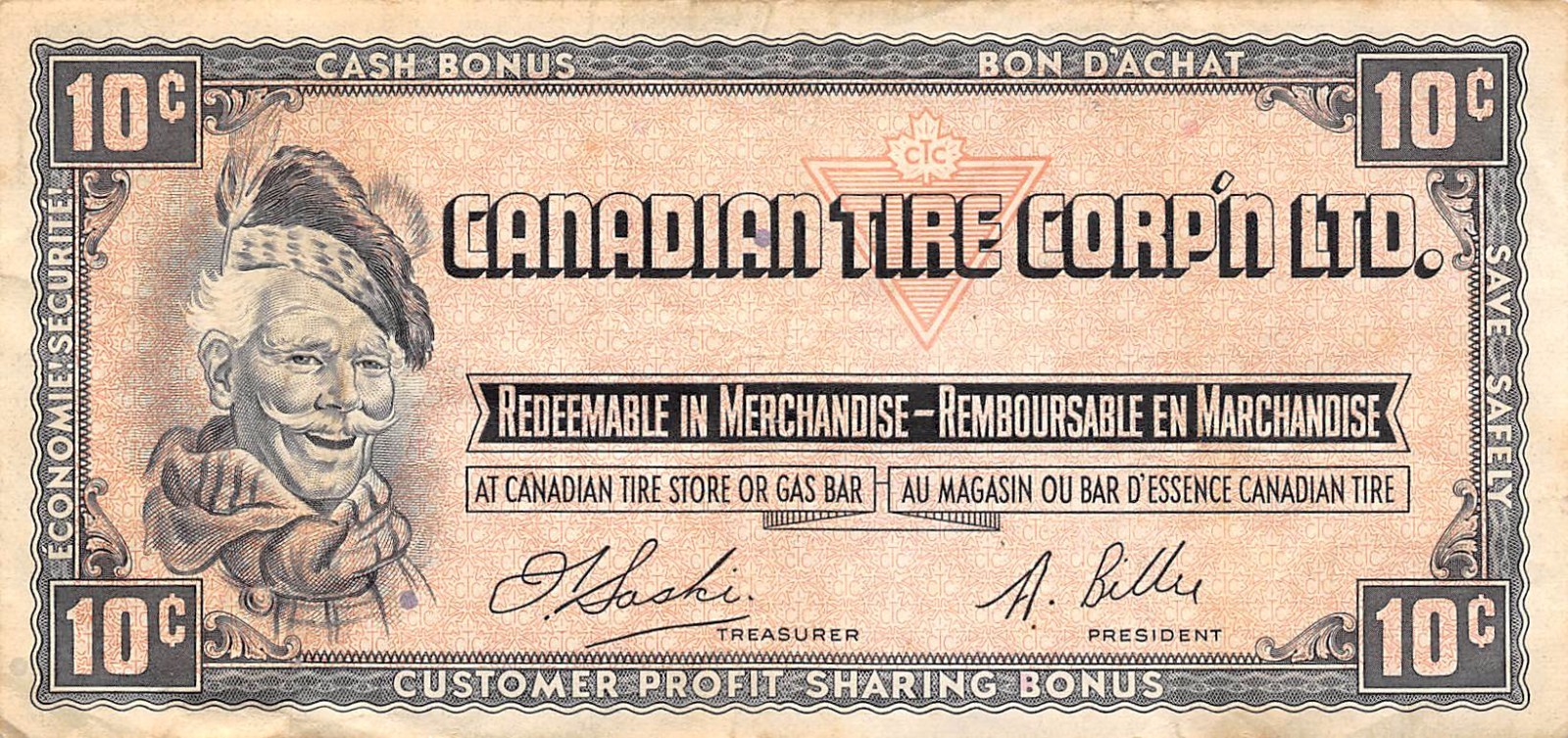 Canada / Canadian Tire 10 Cents , ND. 1980's  Circulated Banknote , M8