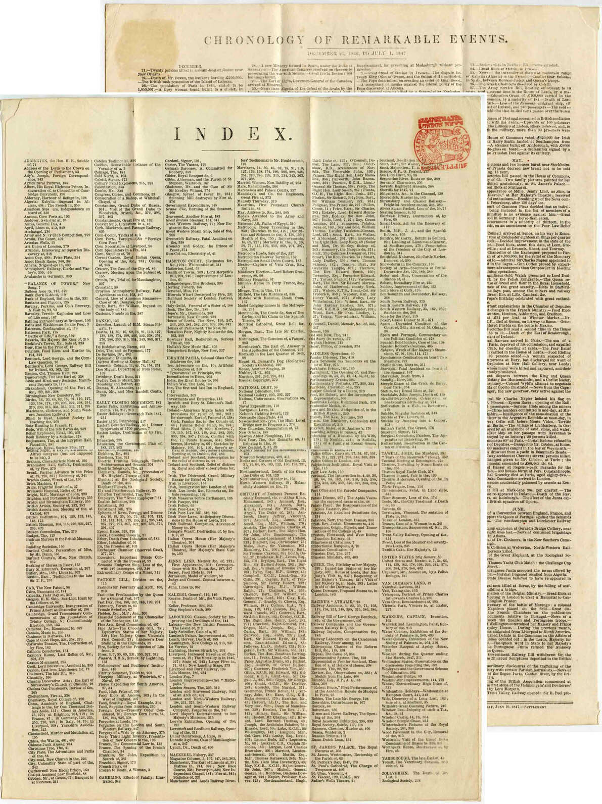 1847 NEWSPAPER STAMP PAGE CHRONICLE of REMARKABLE EVENTS Supplementary 1/2d Duty