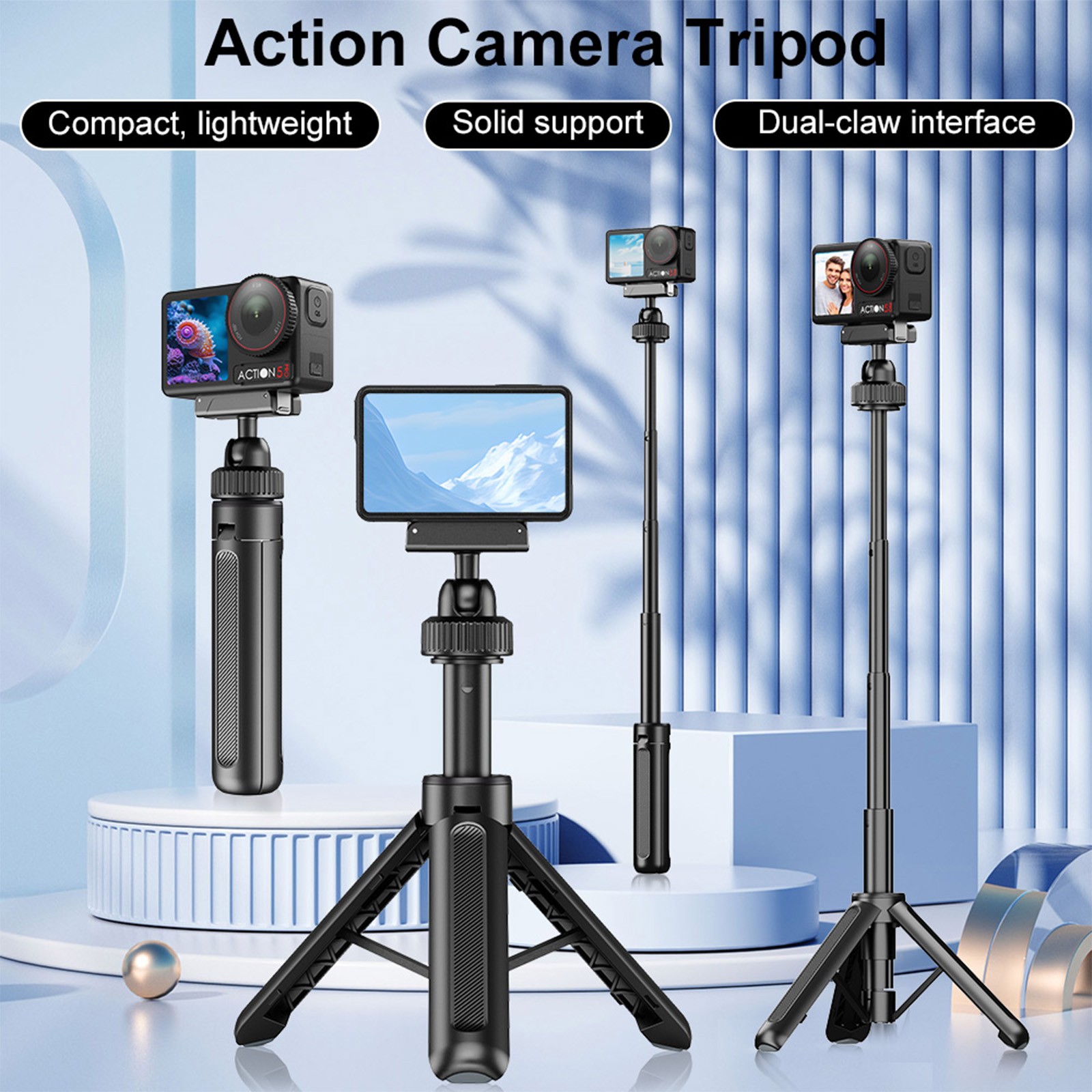 Magnetic Quick Release Action Camera Selfie Stick Tripod For Action 6/5/4/3