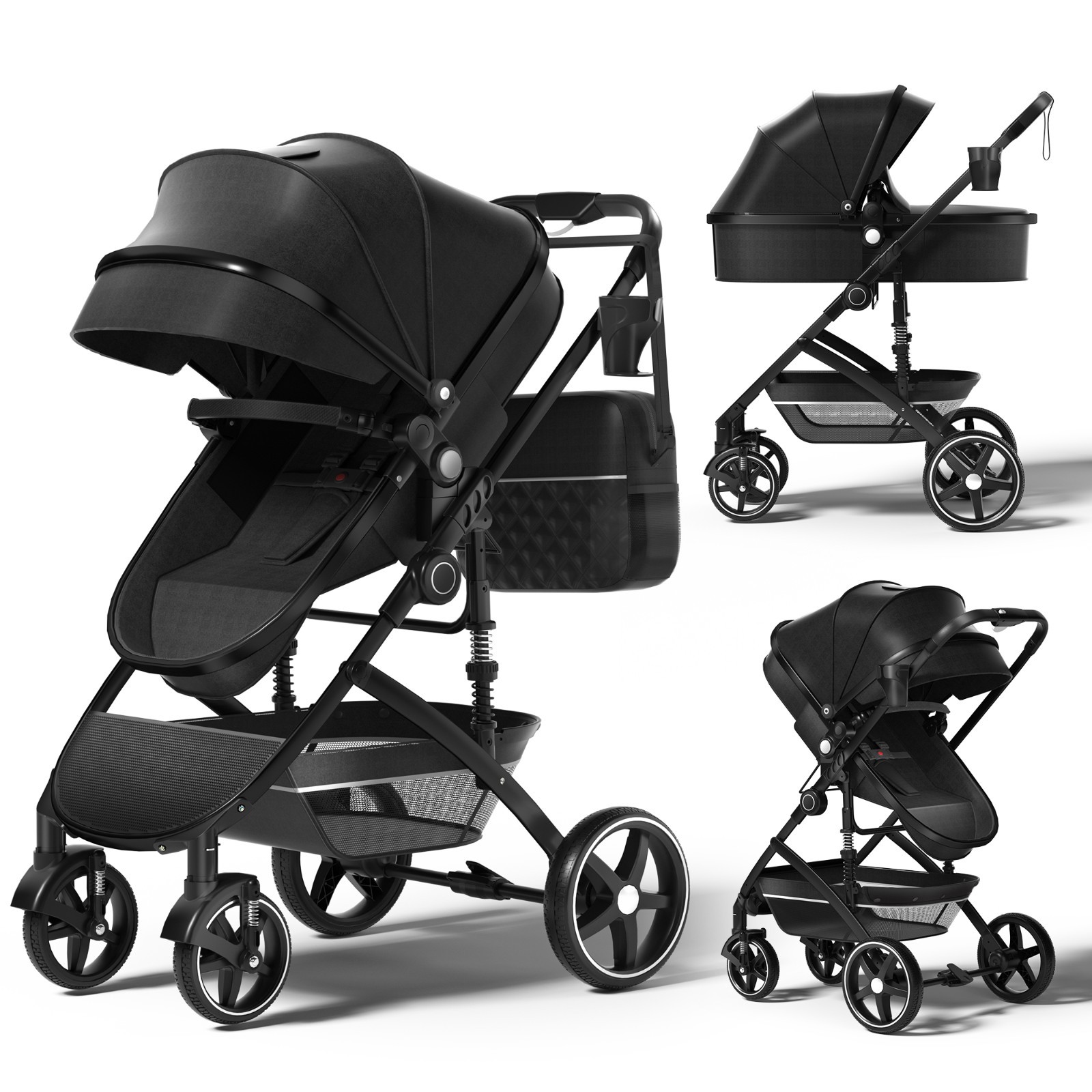 babyeap 2 in 1 Baby Stroller,Foldable Lightweight Carriage Reversible Bassinet